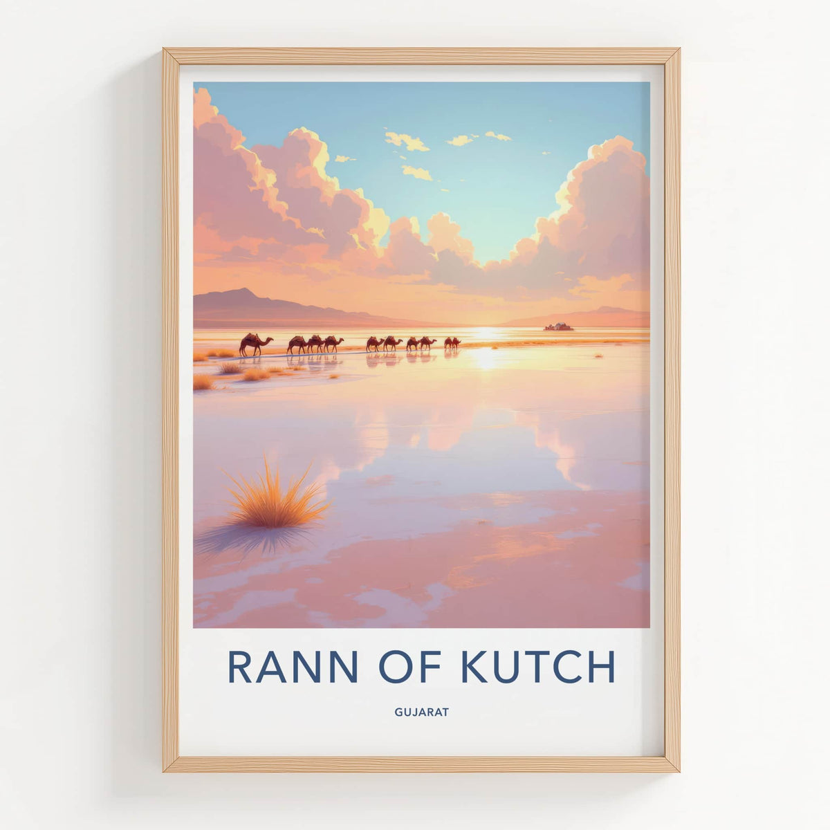 Rann Of Kutch Poster - India Travel Art - Gujarat Camels Sunset Home Decor