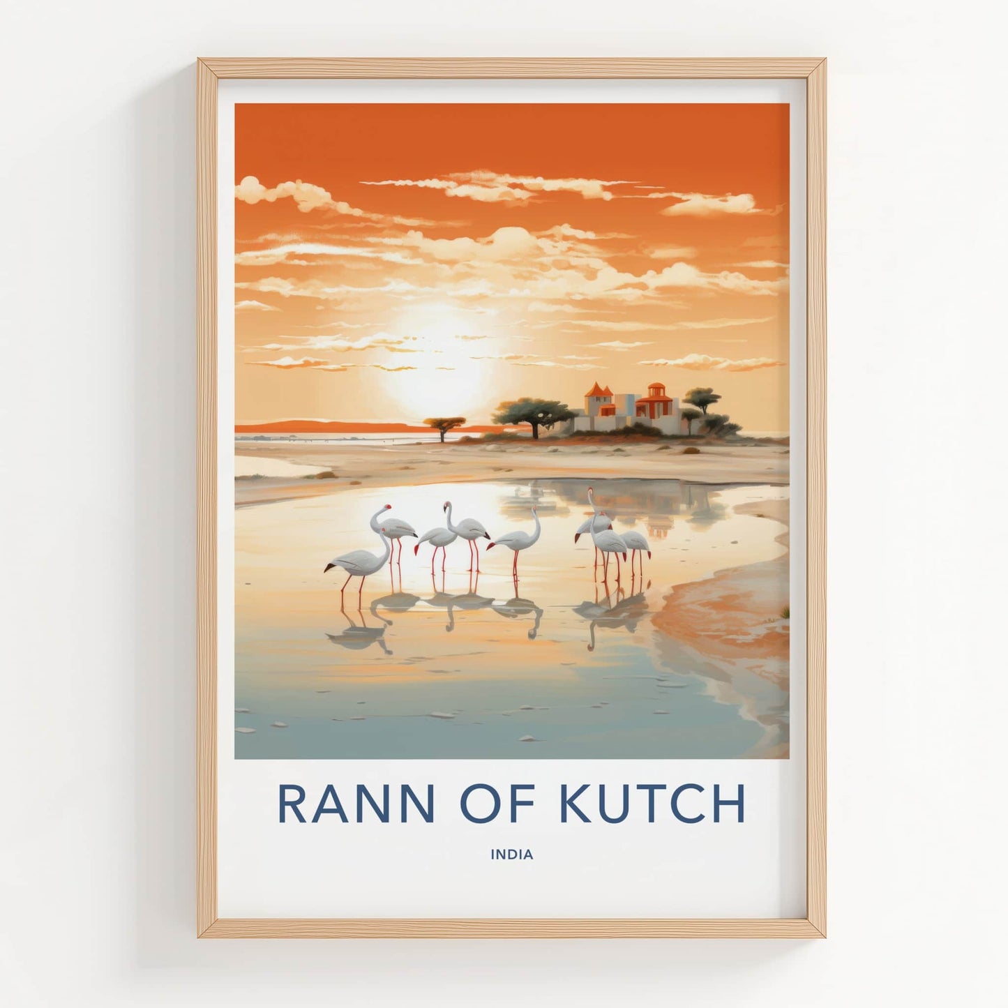 Rann Of Kutch Poster - India Travel Art - Gujarat Flamingos Sunset Home Decor