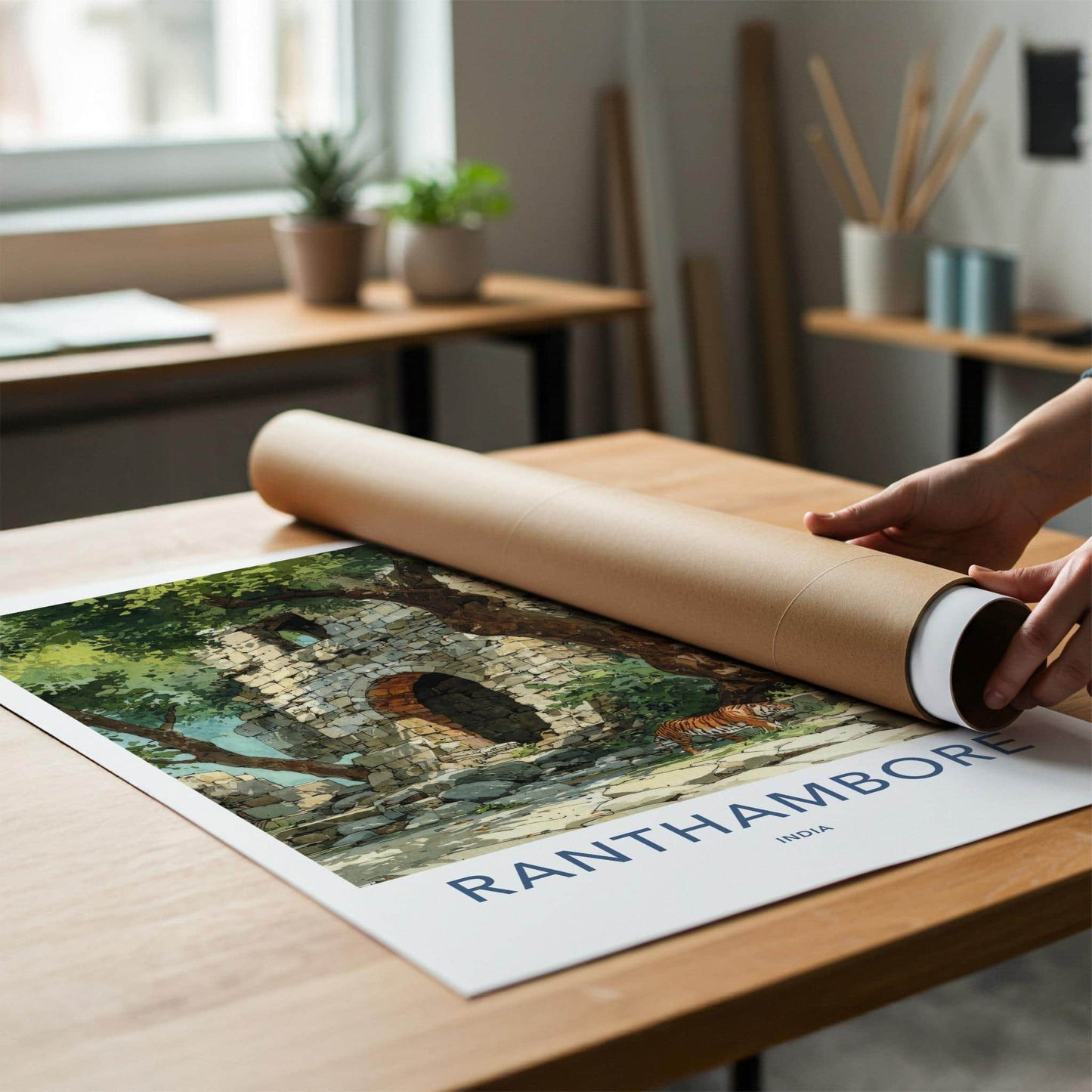 Ranthambore Poster - India Travel Art - Rajasthan Ancient Tiger Home Decor
