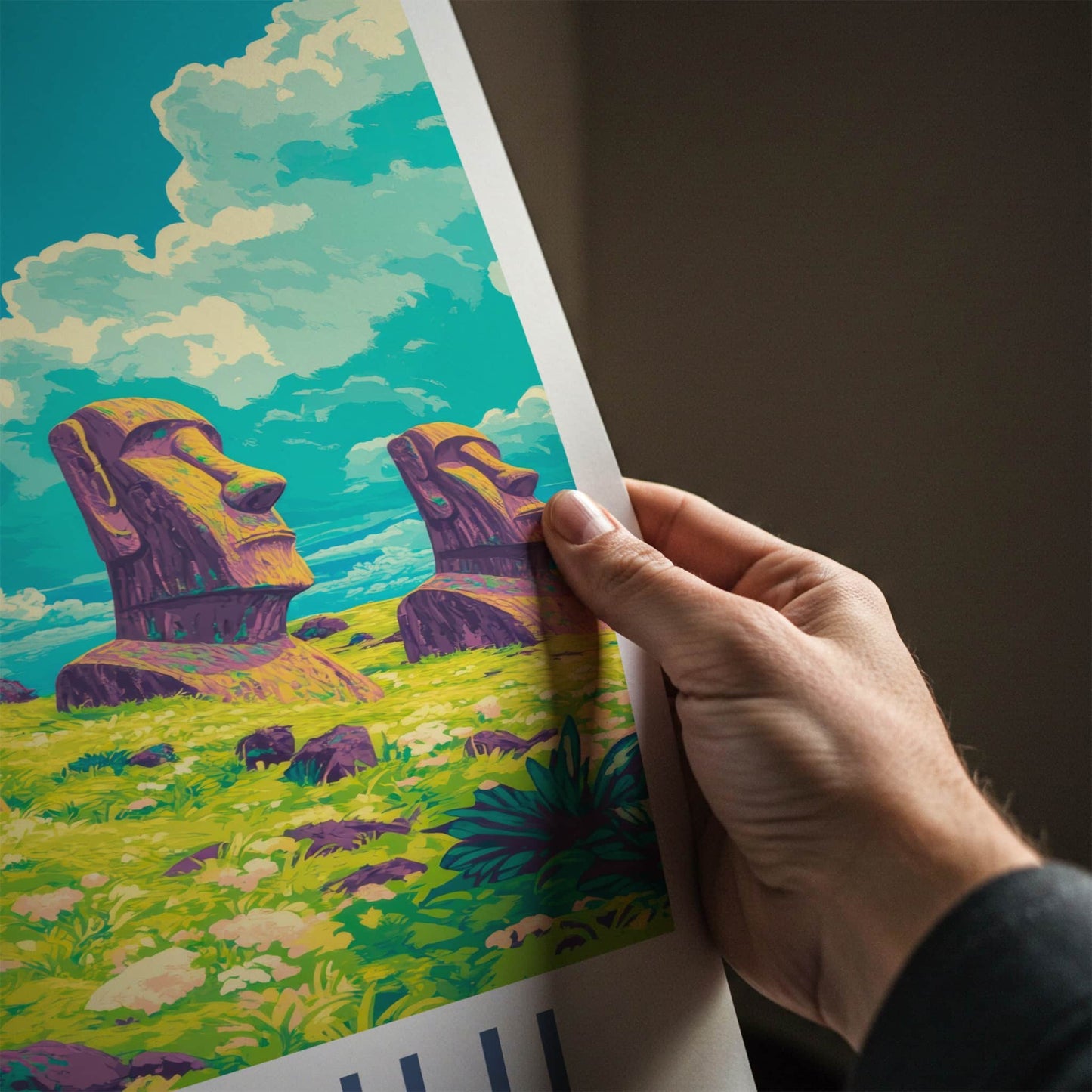 Rapa Nui Poster - Chile Travel Art - Ancient Moai Statues Wall Decor