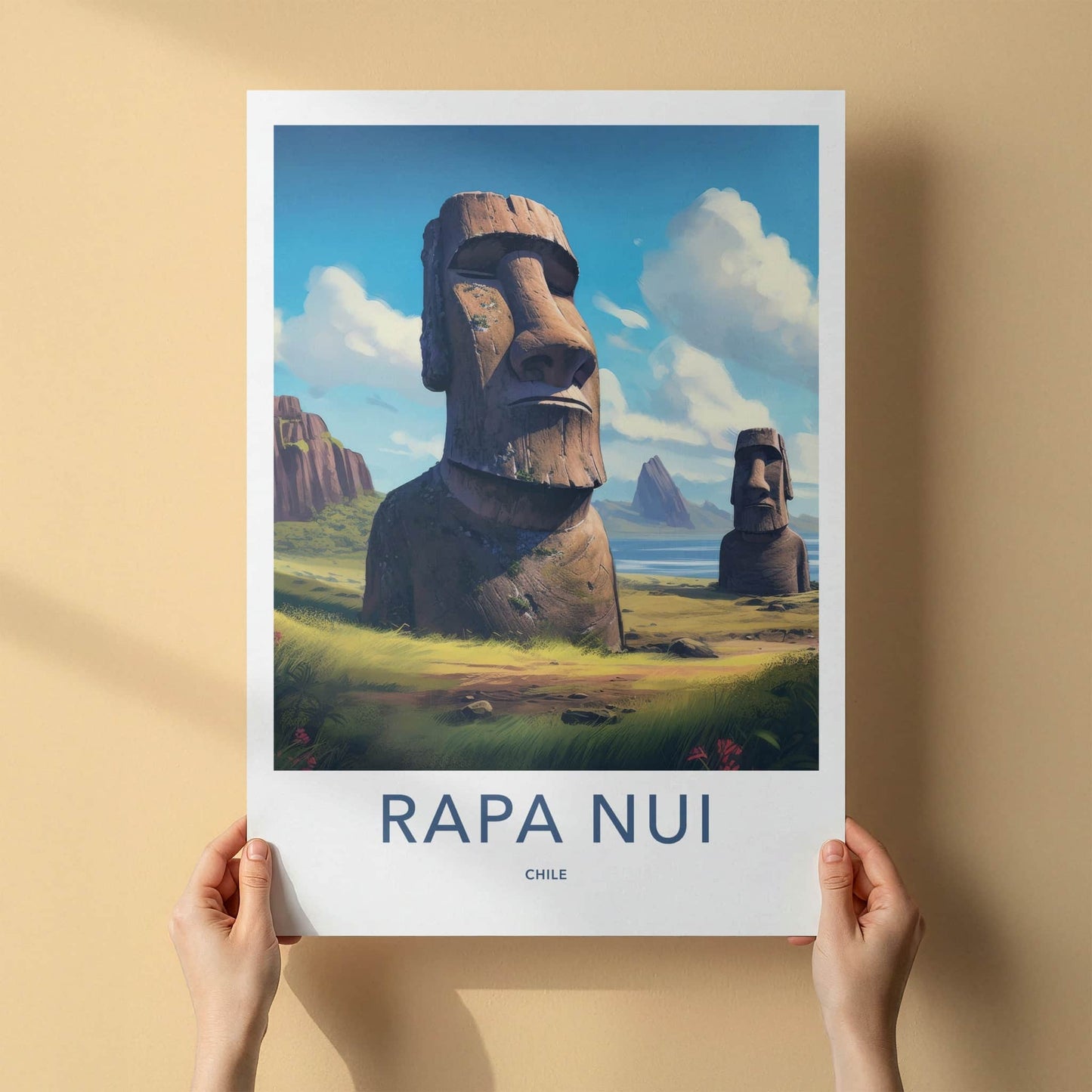 Rapa Nui Poster - Chile Travel Art - Ancient Stone Moai Home Decor