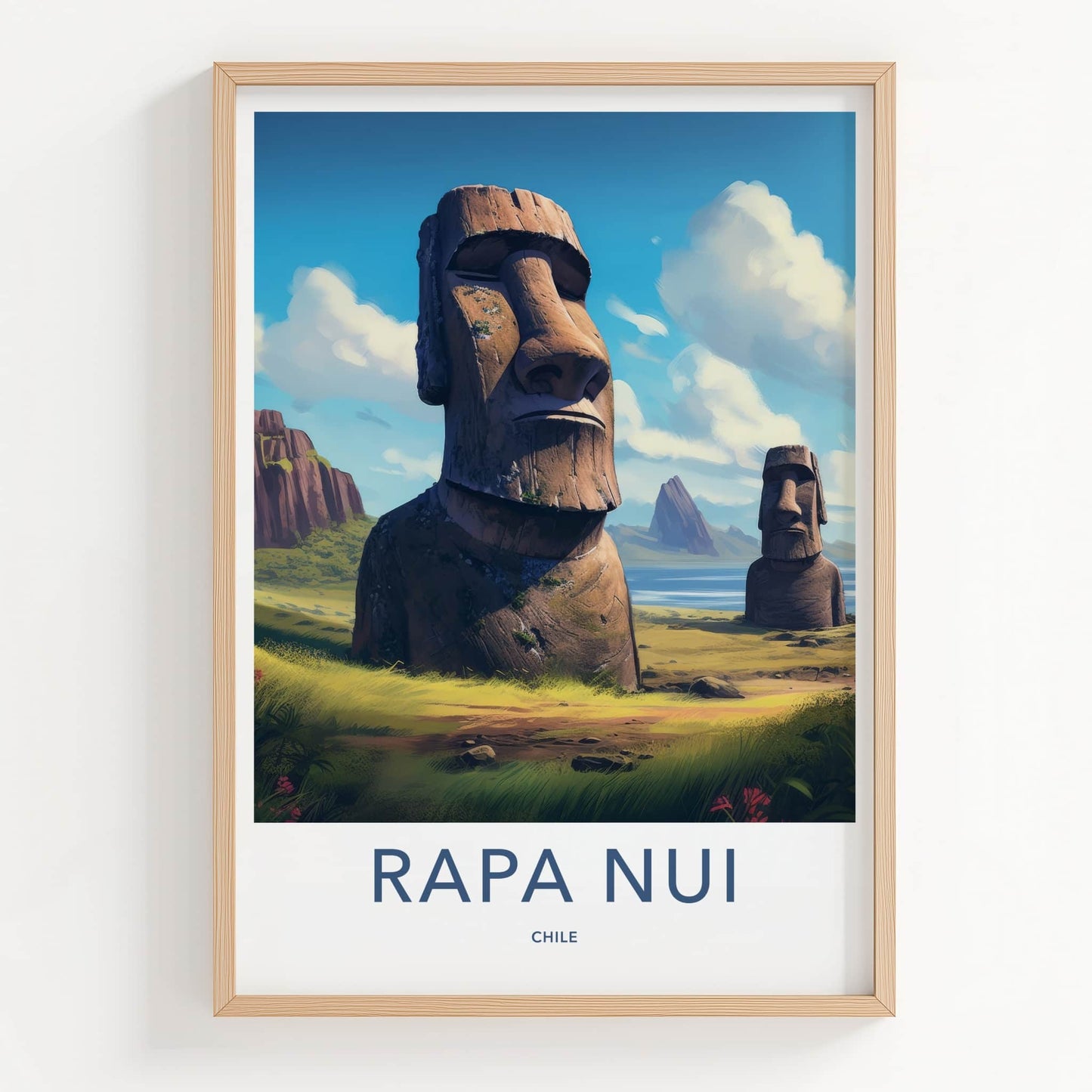 Rapa Nui Poster - Chile Travel Art - Ancient Stone Moai Home Decor