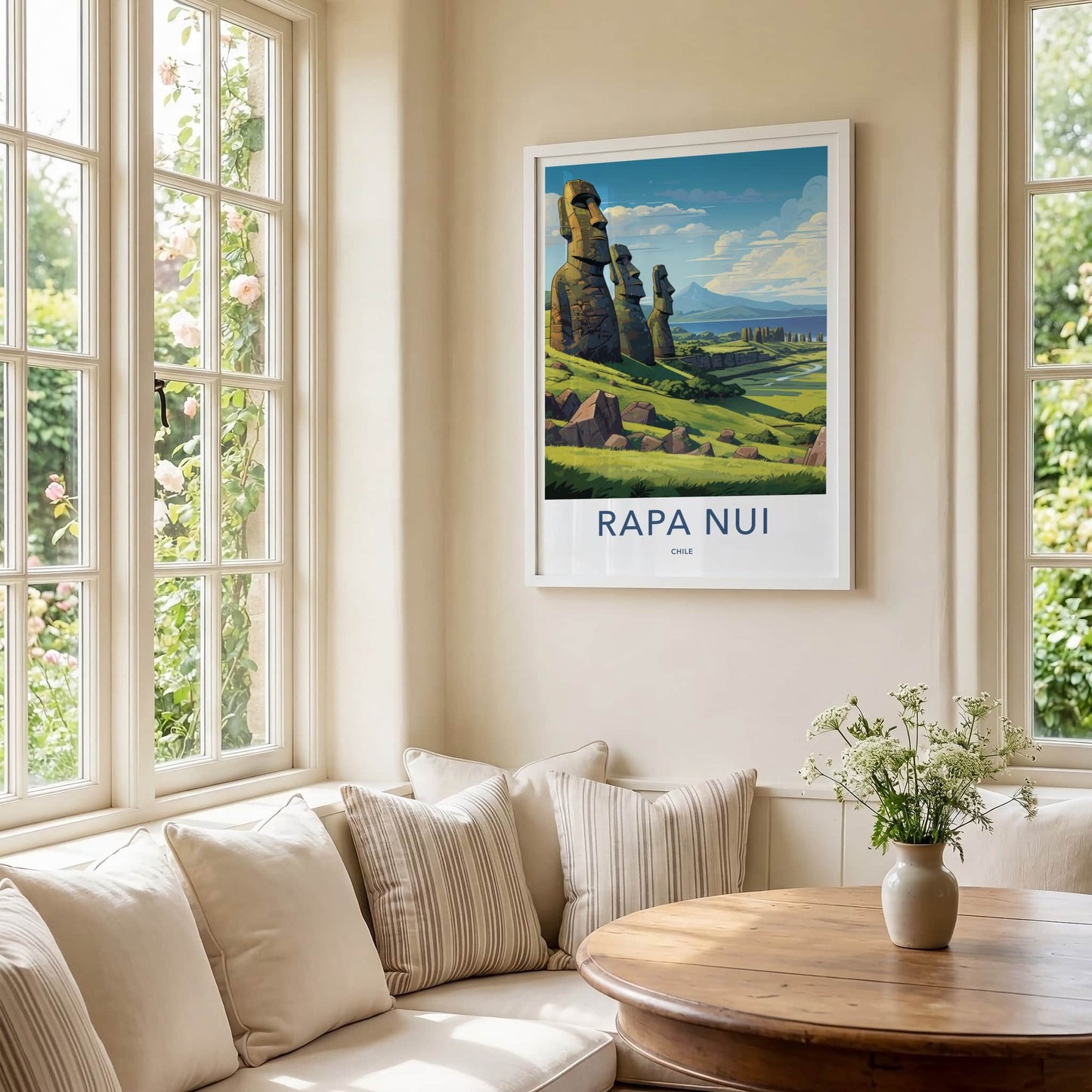 Rapa Nui Poster - Chile Travel Art - Moai Hillside View Home Decor