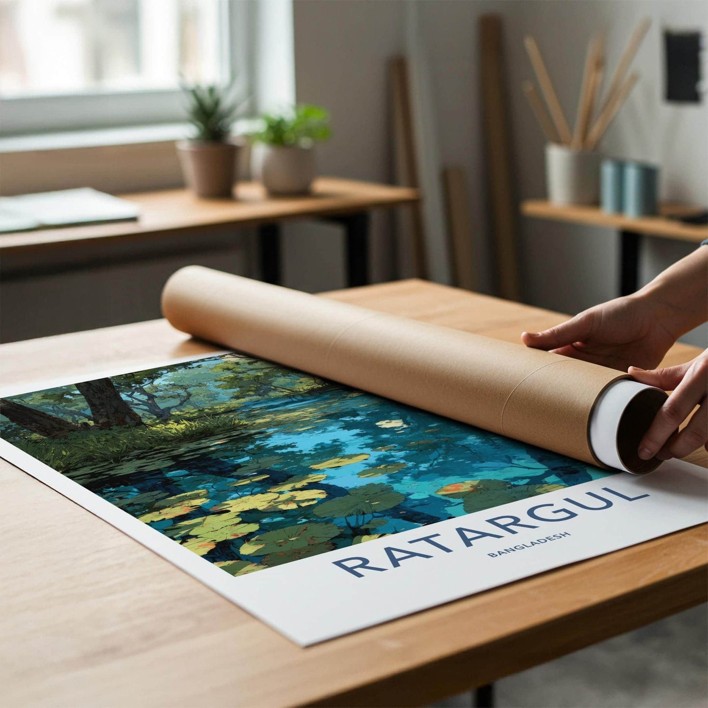 Ratarargul Poster - Bangladesh Travel Art - Submerged Forest Lilies Home Decor