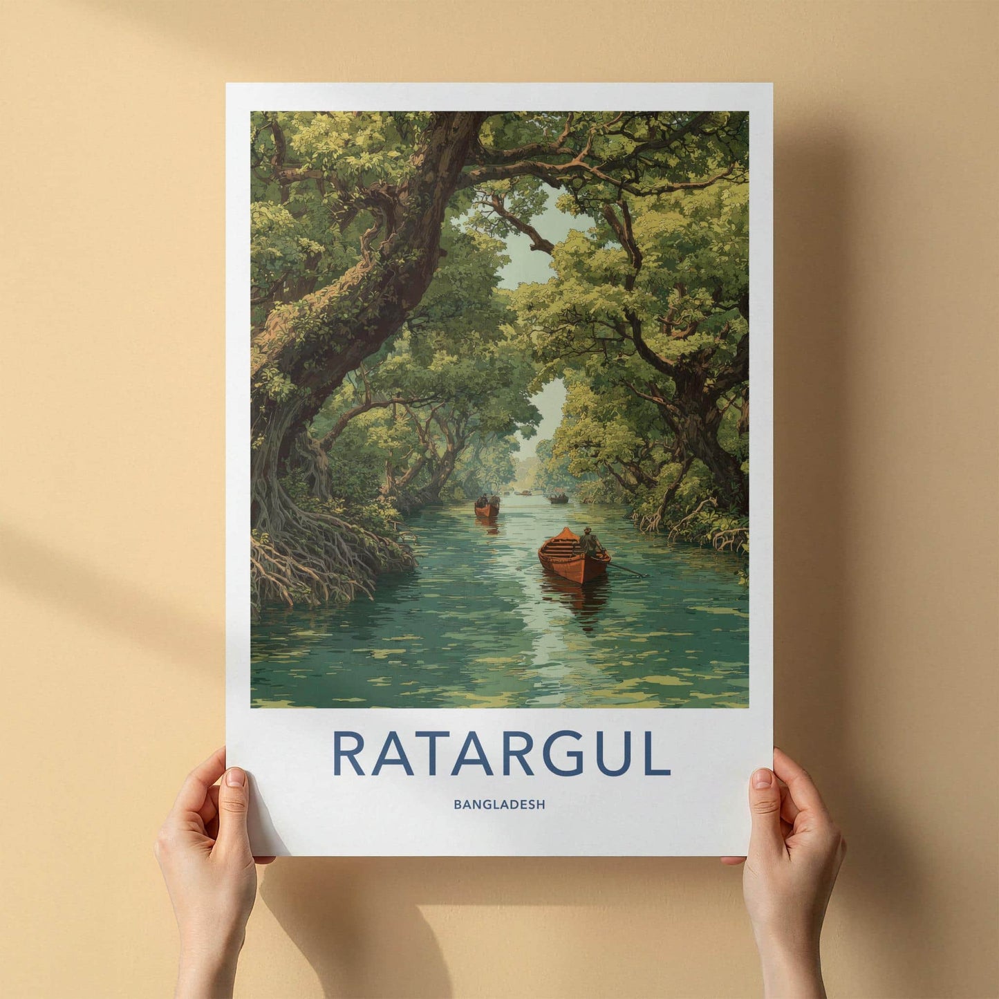Ratargul Poster - Bangladesh Travel Art - Boats Mangrove Forest Home Decor