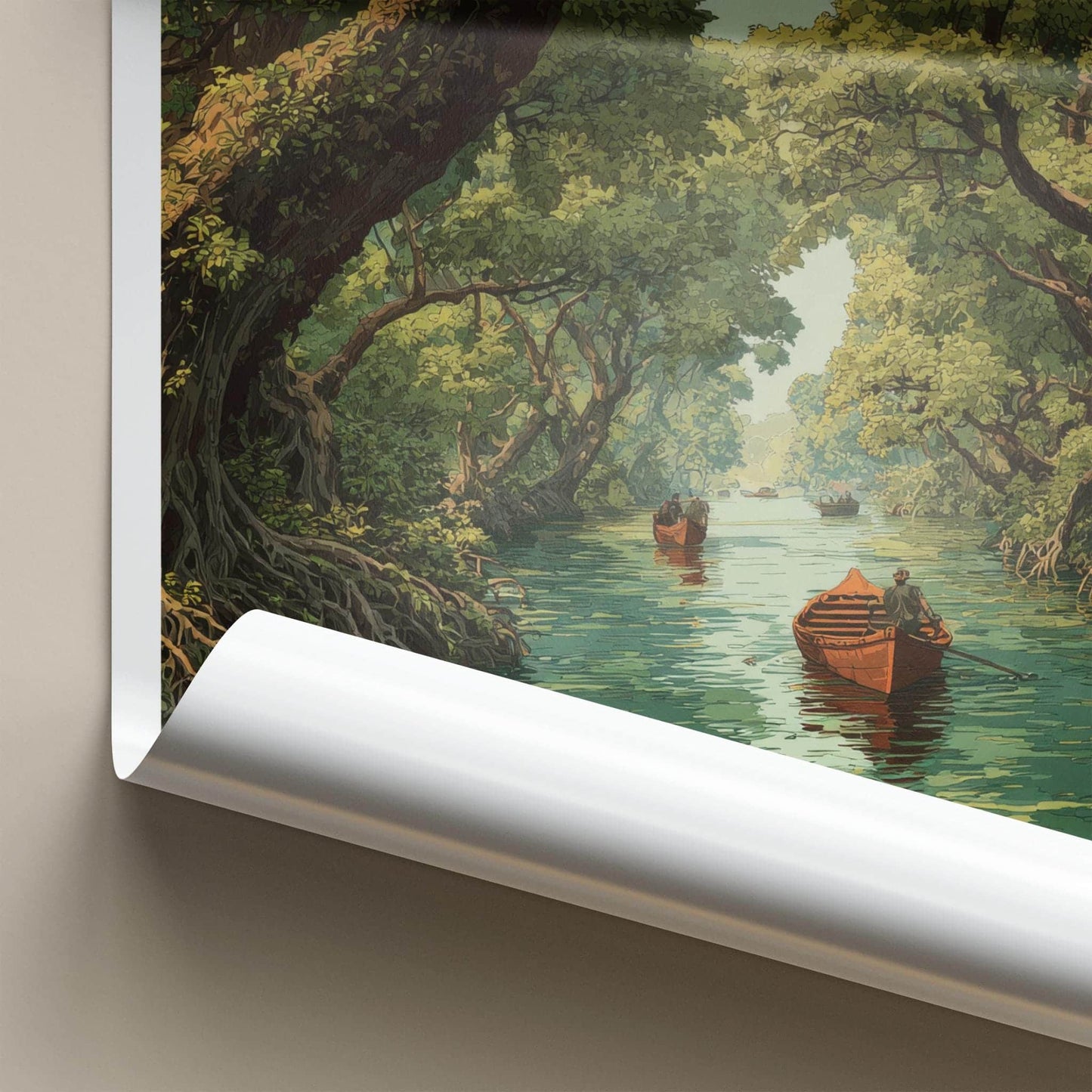 Ratargul Poster - Bangladesh Travel Art - Boats Mangrove Forest Home Decor
