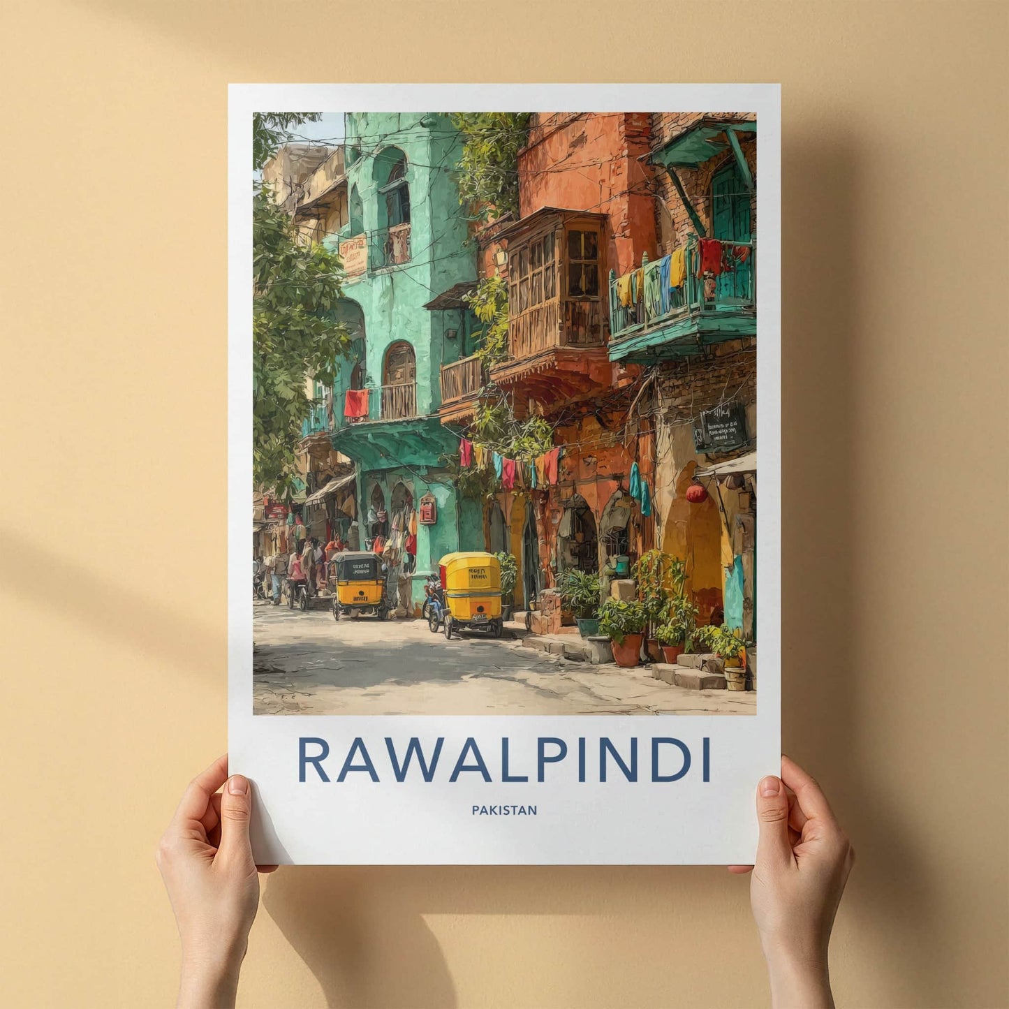 Rawalpindi Poster Pakistan Vibrant Buildings Rickshaws Home Decor