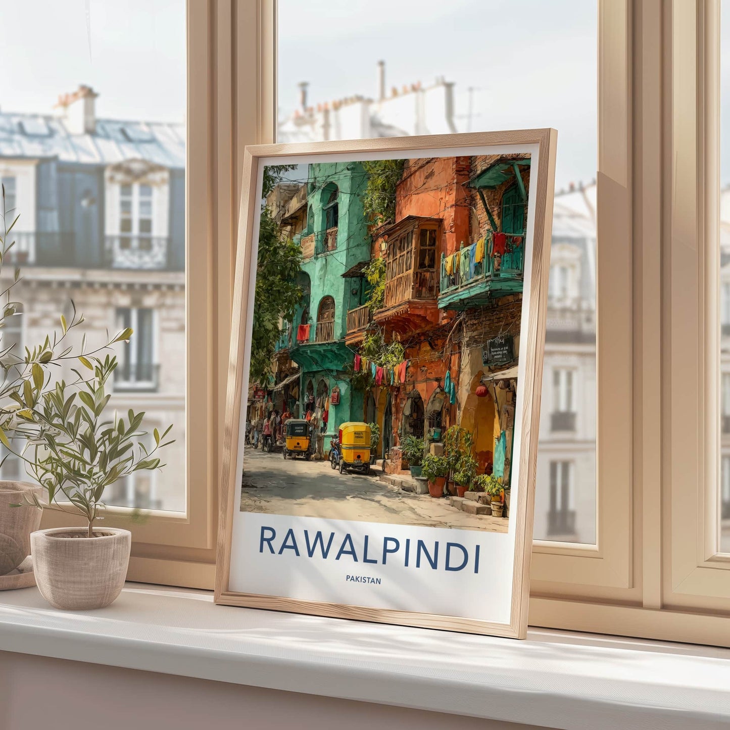 Rawalpindi Poster Pakistan Vibrant Buildings Rickshaws Home Decor