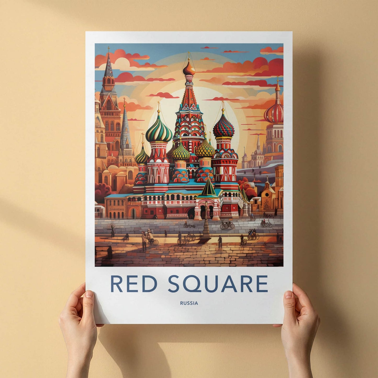 Red Square Poster - Russia Travel Art - Vibrant Cathedral Sunset Home Decor