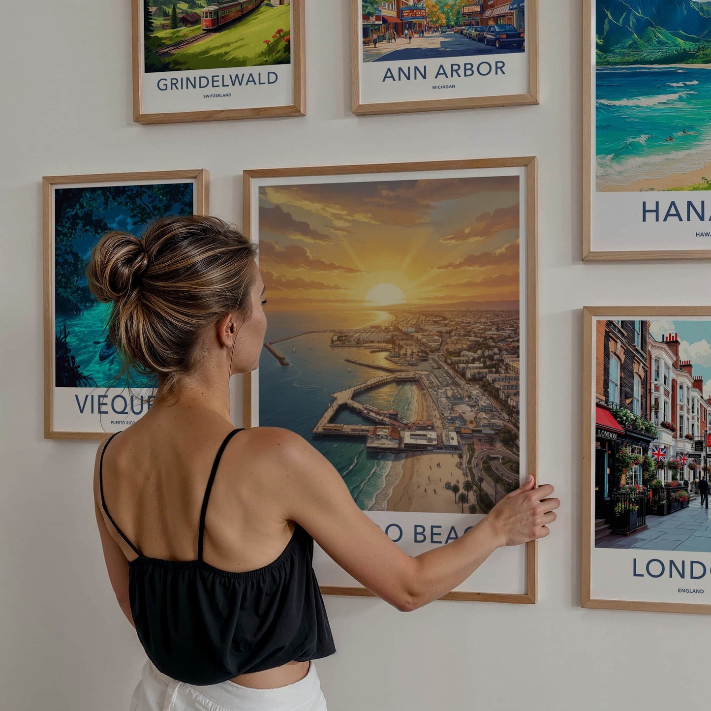 Redondo Beach Poster - California Travel Art - Golden Sunset Harbor Wall Decor