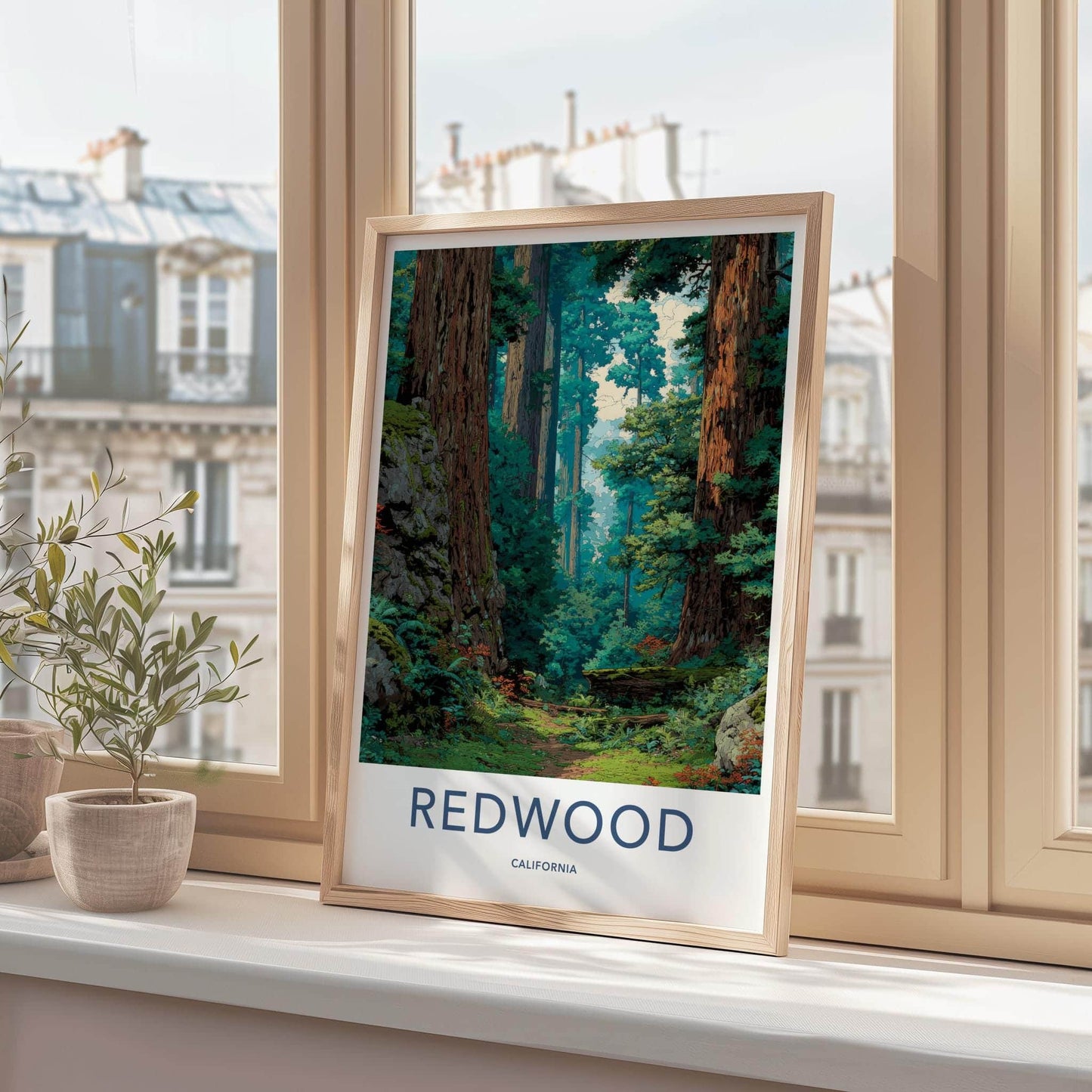 Redwood National Park Poster - California Travel Art - Lush Forest Path Home Decor