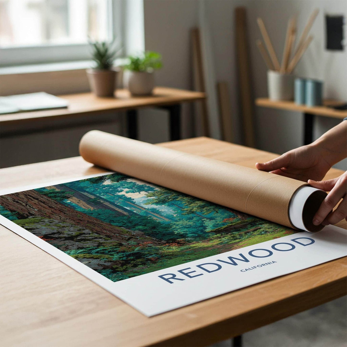 Redwood National Park Poster - California Travel Art - Lush Forest Path Home Decor