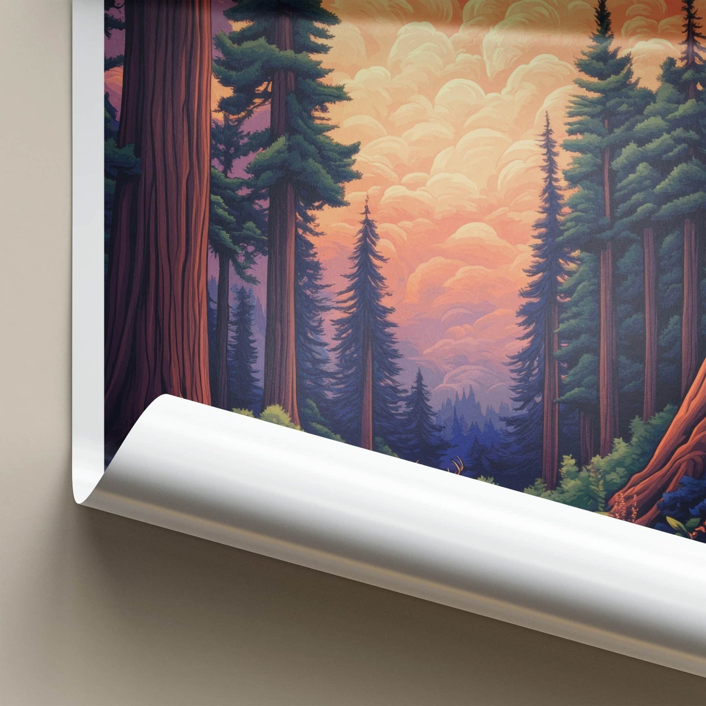 Redwood Poster - California Travel Art - Giant Trees Deer Wall Decor