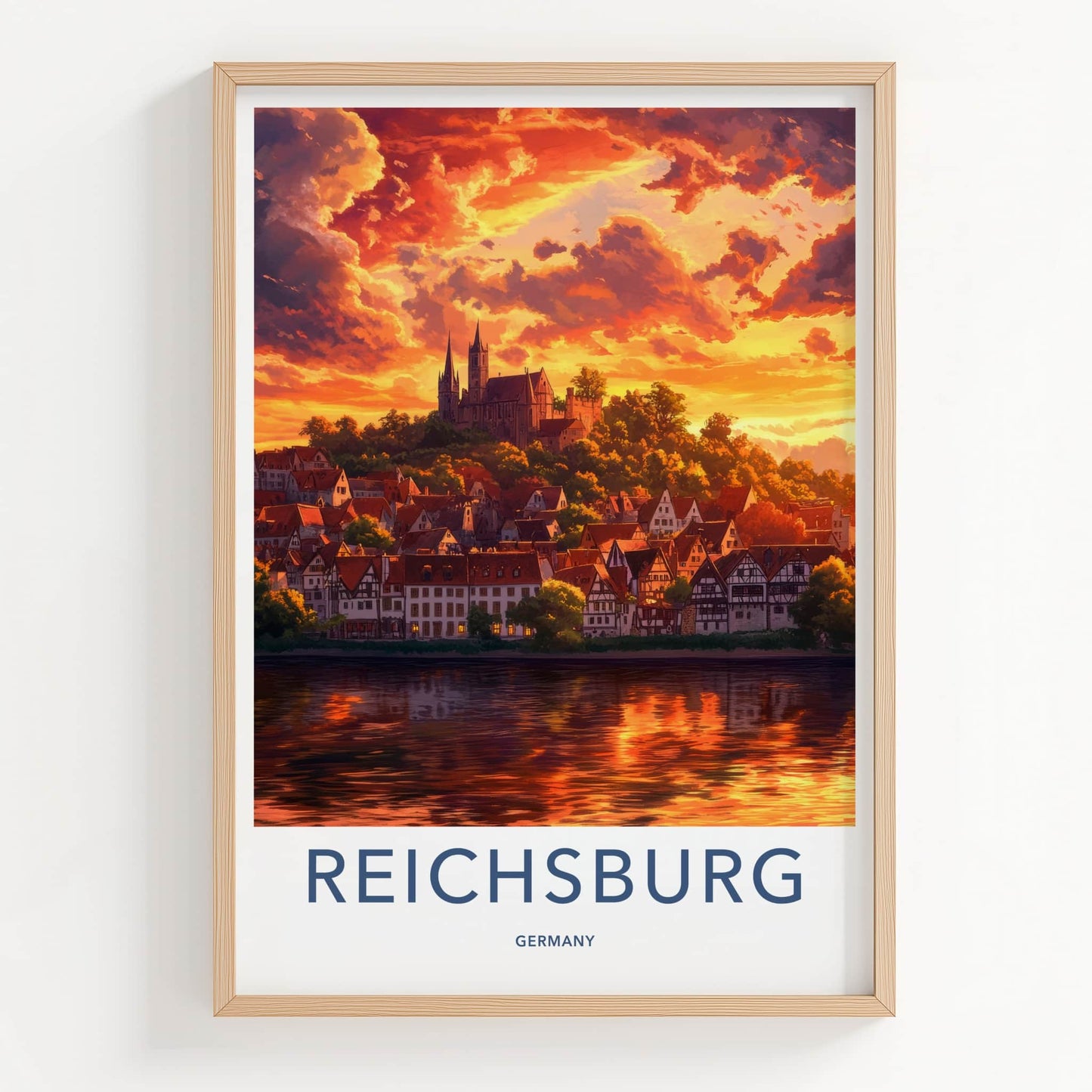 Reichsburg Poster - Germany Travel Art - Castle River Sunset Home Decor