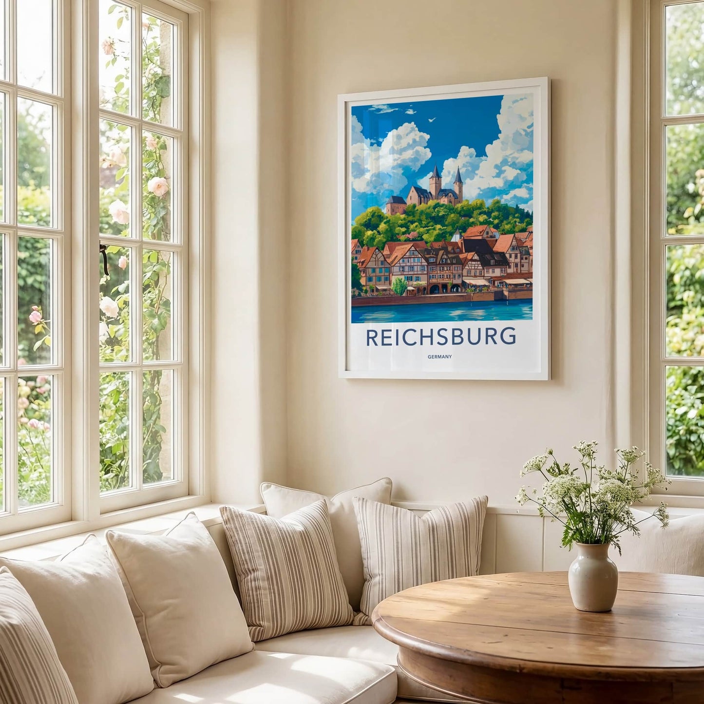 Reichsburg Poster - Germany Travel Art - Riverside Historic Town Home Decor