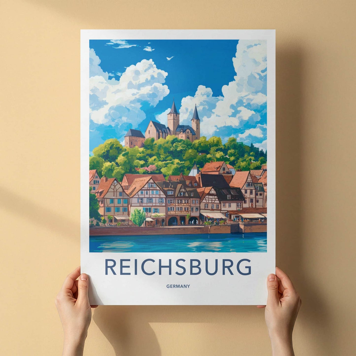 Reichsburg Poster - Germany Travel Art - Riverside Historic Town Home Decor
