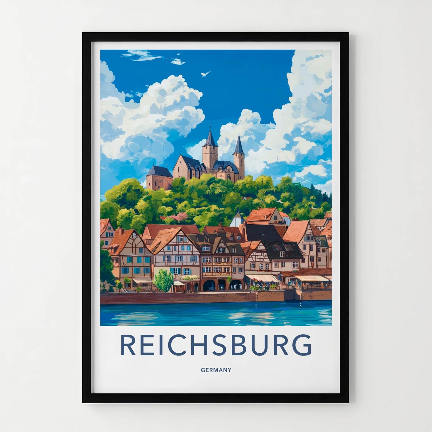 Reichsburg Poster - Germany Travel Art - Riverside Historic Town Home Decor