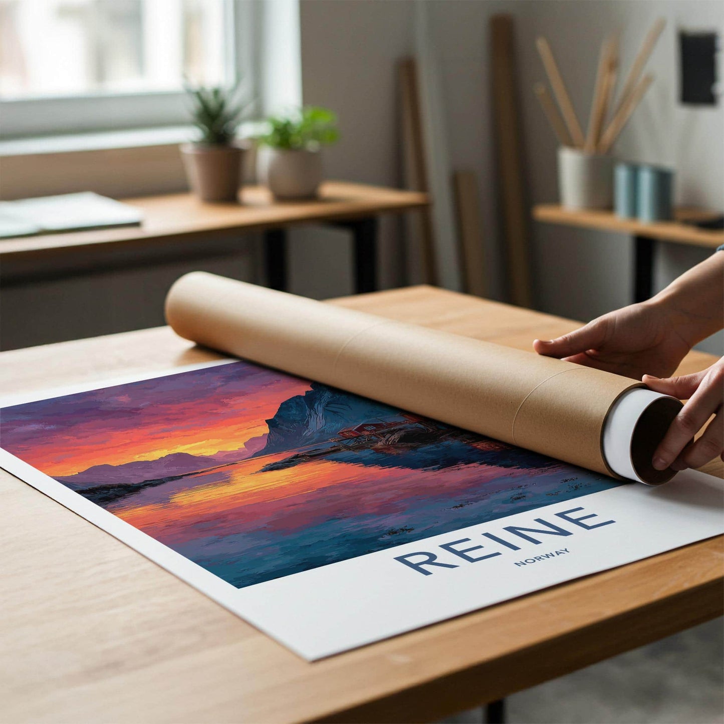 Reine Poster - Norway Travel Art - Vibrant Fjord Sunset Home Decor