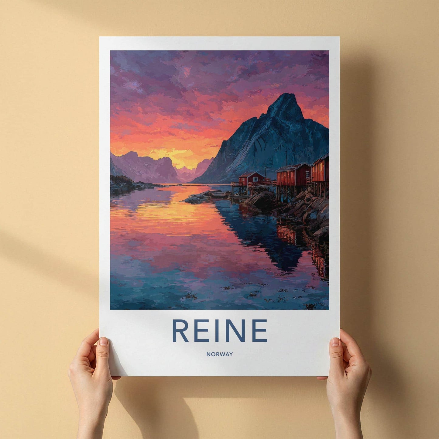 Reine Poster - Norway Travel Art - Vibrant Fjord Sunset Home Decor