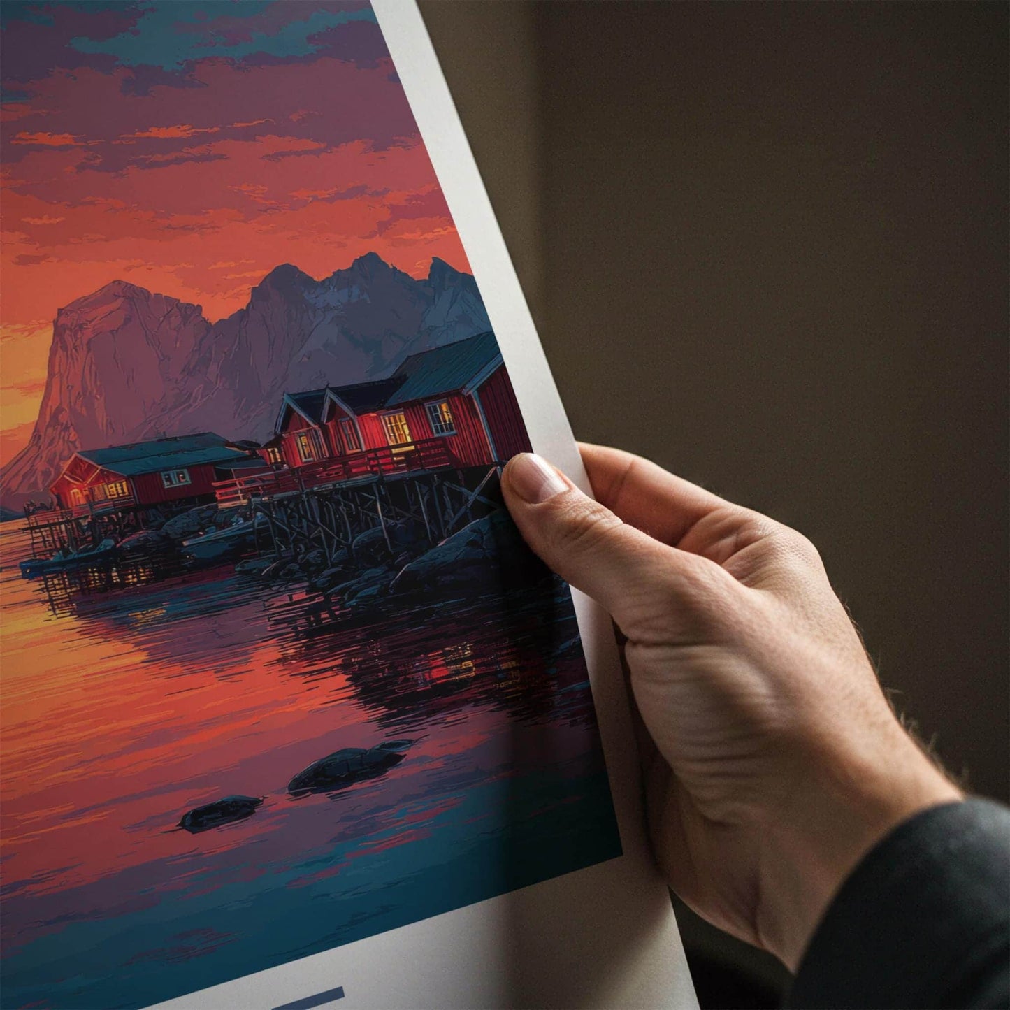 Reine Poster - Norway Travel Print - Mountain Village Sunset Gallery Art
