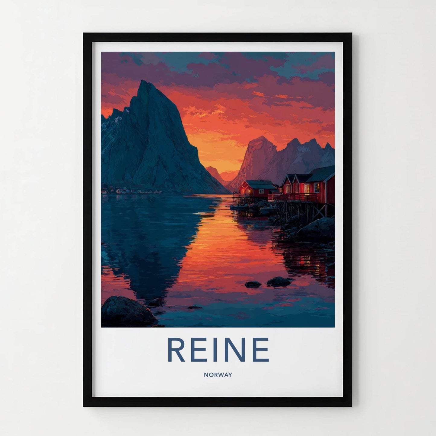 Reine Poster - Norway Travel Print - Mountain Village Sunset Gallery Art