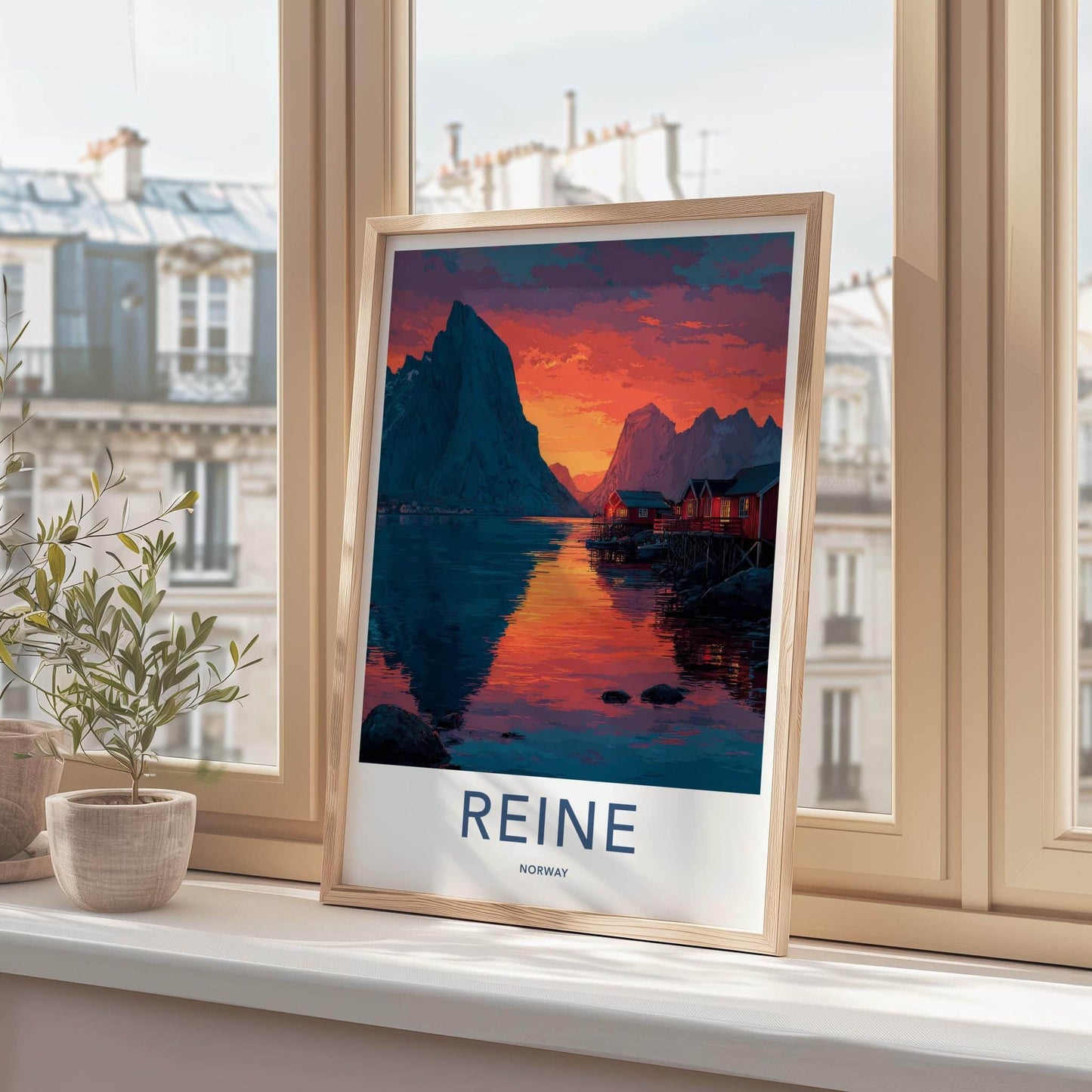 Reine Poster - Norway Travel Print - Mountain Village Sunset Gallery Art
