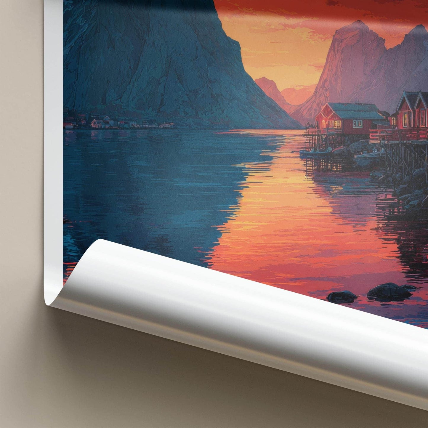 Reine Poster - Norway Travel Print - Mountain Village Sunset Gallery Art