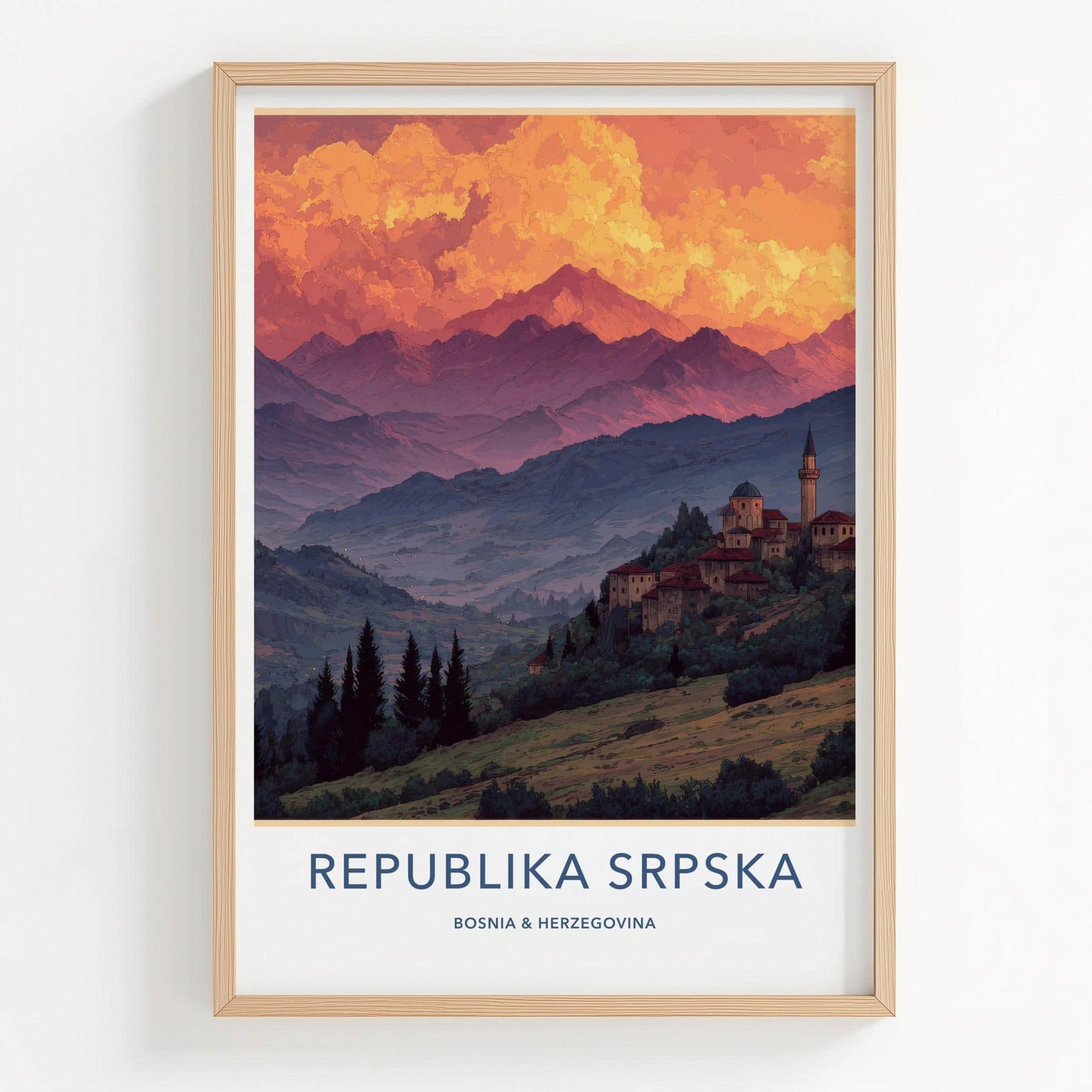 Republika Srpska Poster - Bosnia and Herzegovina Wall Art - Red Sky Village Gift
