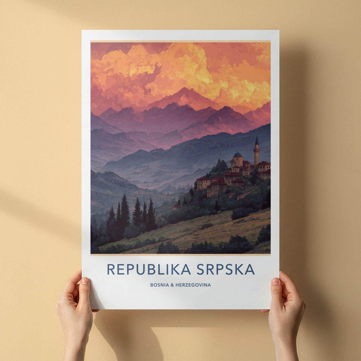 Republika Srpska Poster - Bosnia and Herzegovina Wall Art - Red Sky Village Gift