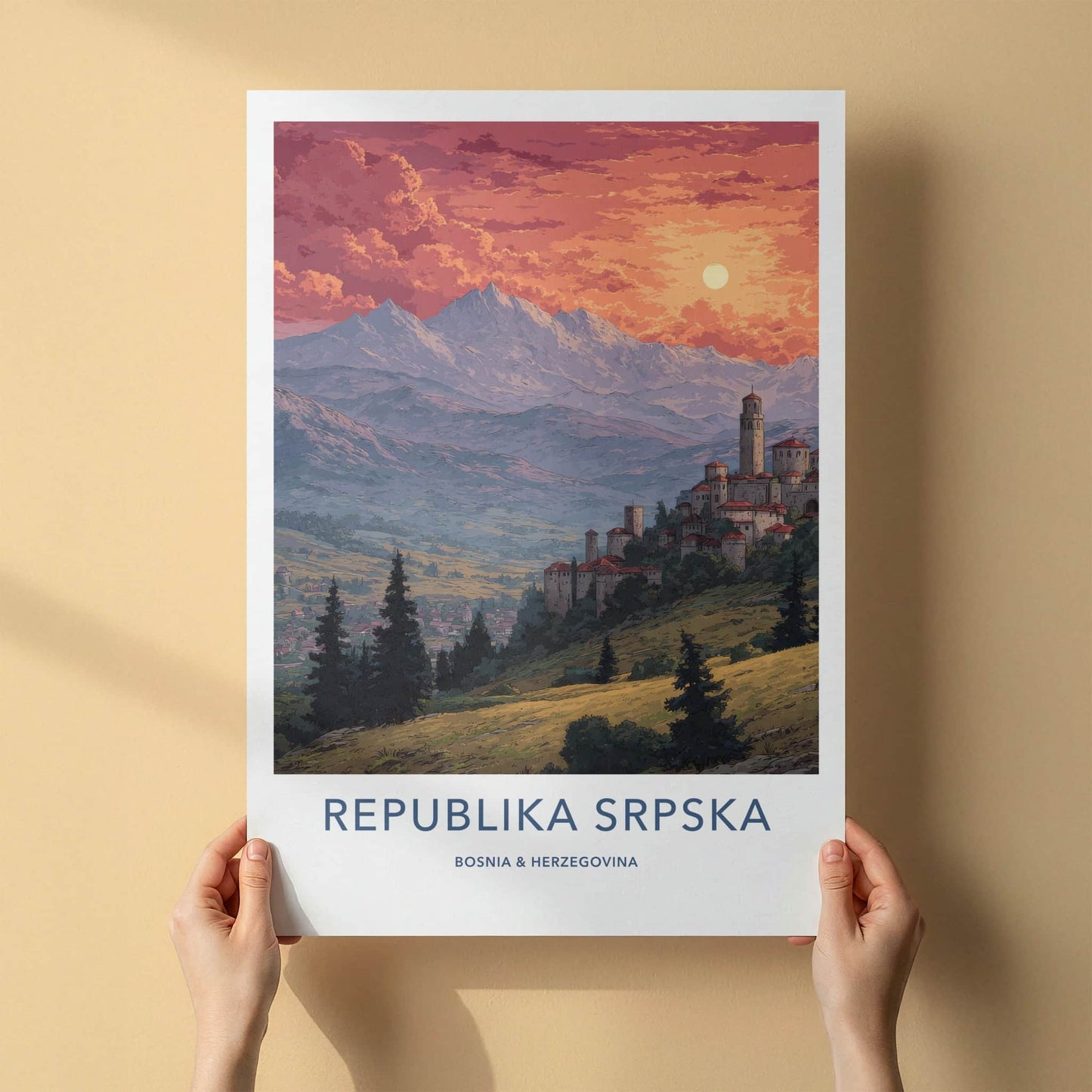 Republika Srpska Poster - Bosnia Herzegovina Mountain Town Home Decor