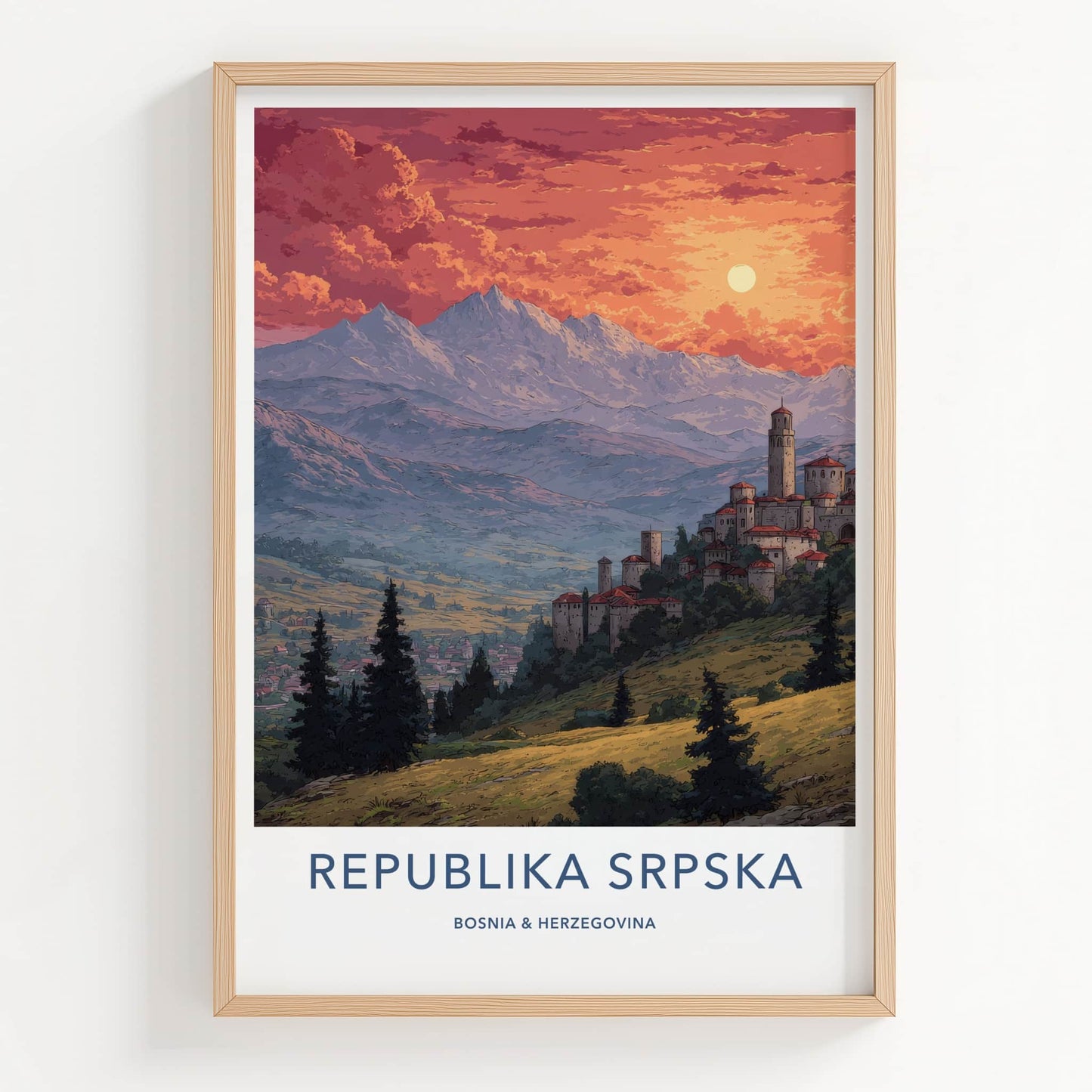 Republika Srpska Poster - Bosnia Herzegovina Mountain Town Home Decor