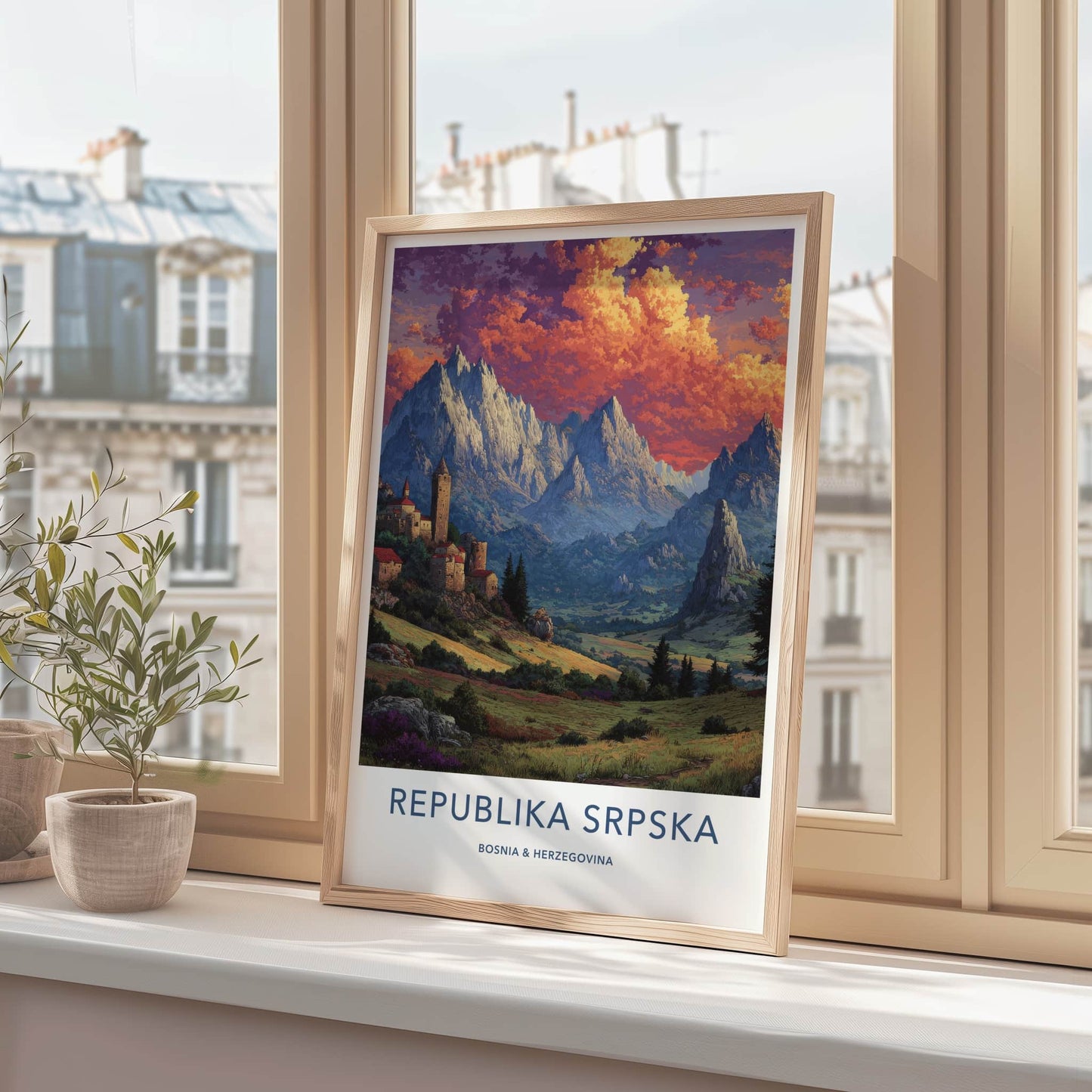 Republika Srpska Poster - Bosnia Herzegovina Travel Print - Village Mountain Evening Home Decor