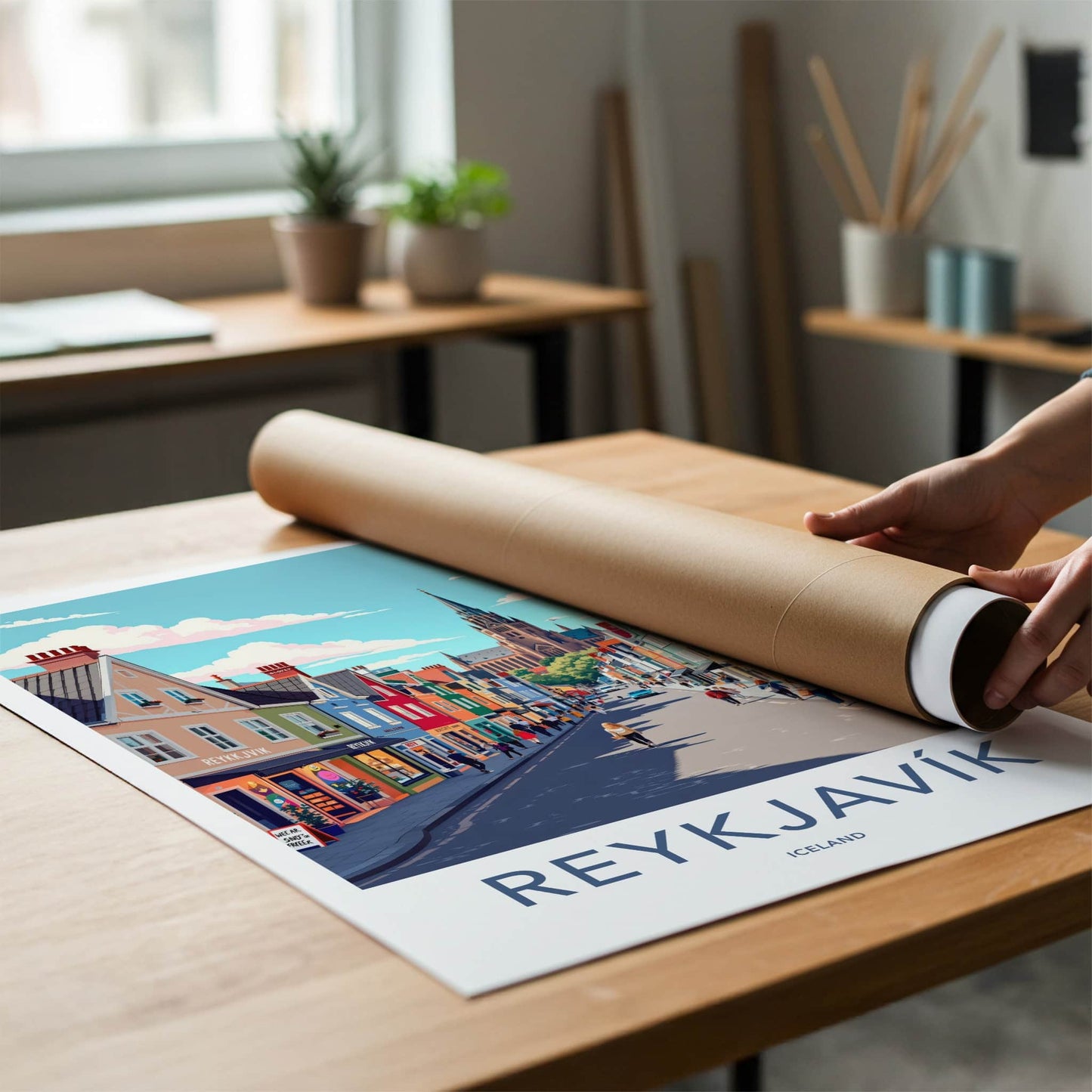 Reykjavik Poster - Iceland Travel Art - Colorful Street Church Home Decor