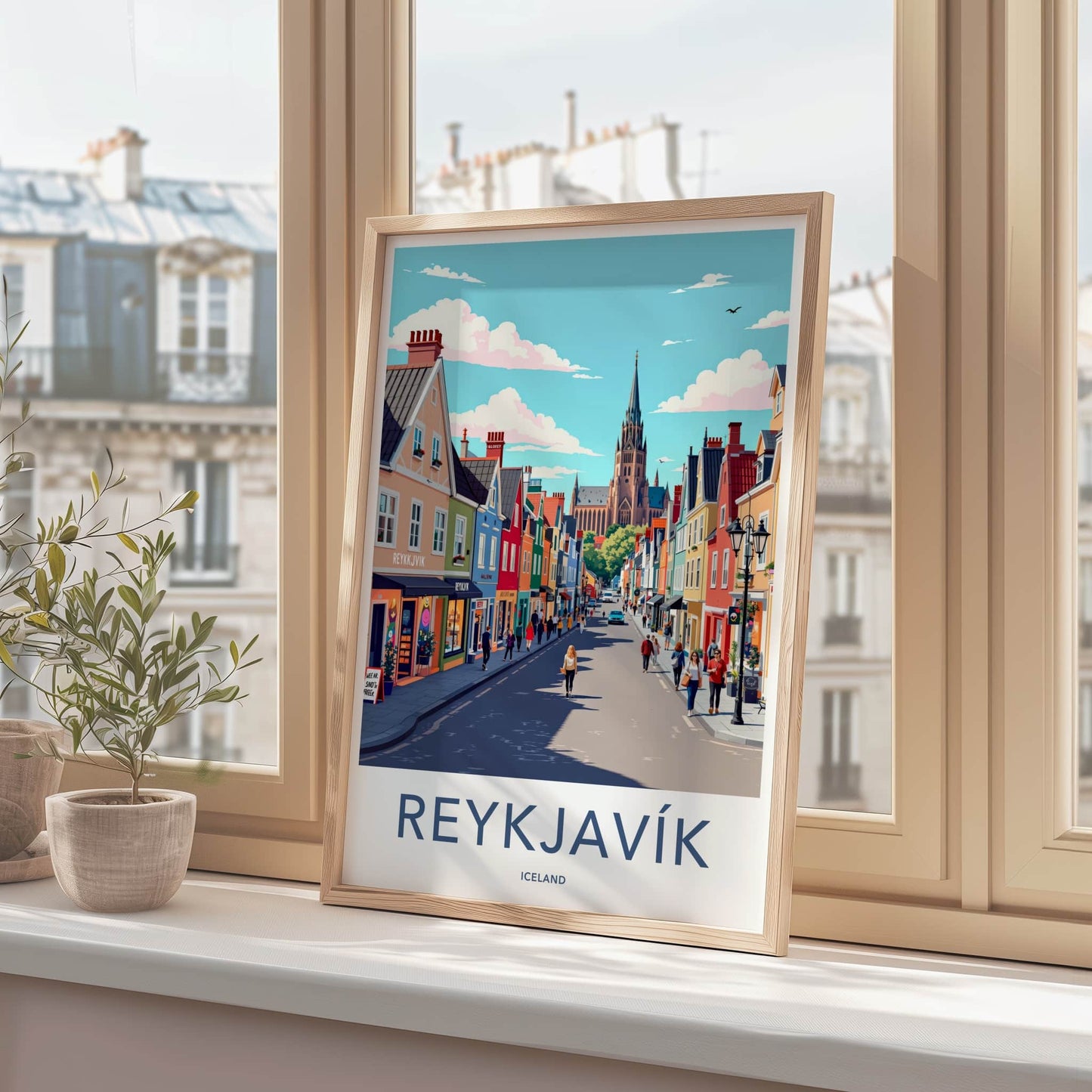 Reykjavik Poster - Iceland Travel Art - Colorful Street Church Home Decor
