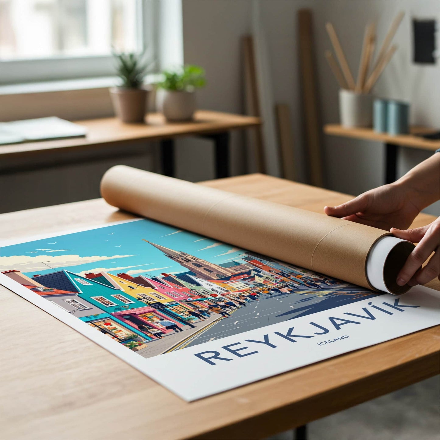 Reykjavik Poster - Iceland Travel Art - Vibrant City Scene Wall Decor