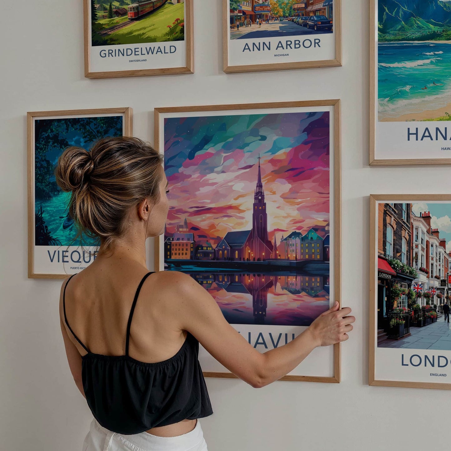Reykjavik Poster - Iceland Travel Art - Vibrant Sky City Home Decor