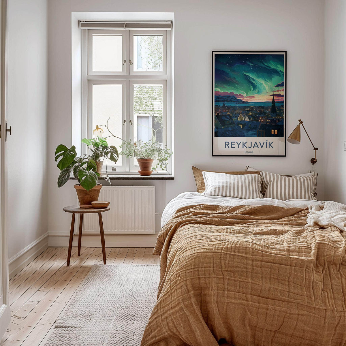 Reykjavik Poster - Iceland Wall Art With Aurora Borealis & Charming
