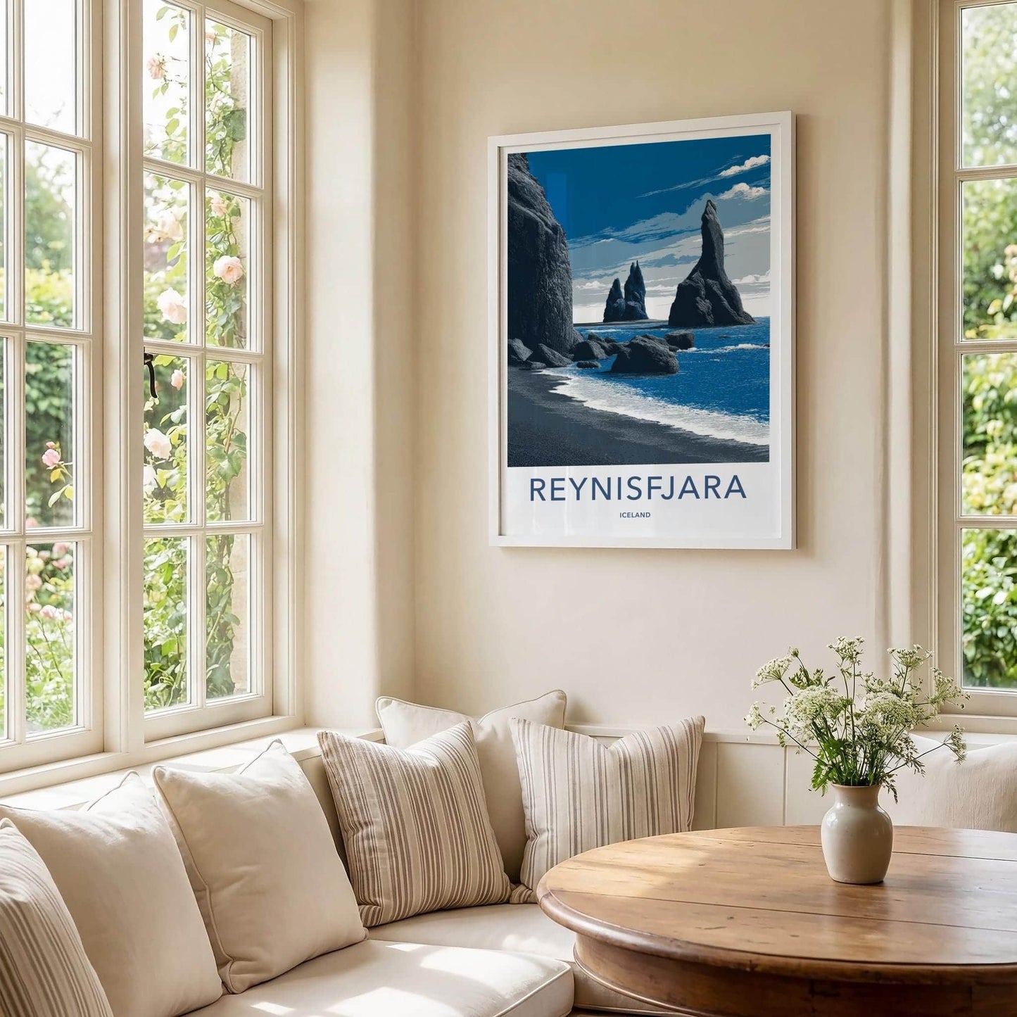 REYNISFJARA Poster - Iceland Travel Art - Basalt Columns Beach Home Decor