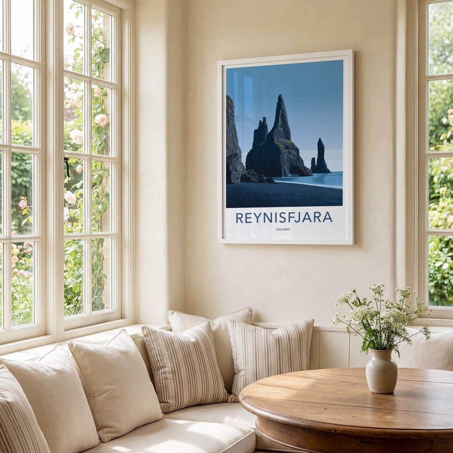 REYNISFJARA Poster - ICELAND Travel Art - Basalt Sea Stacks Home Decor
