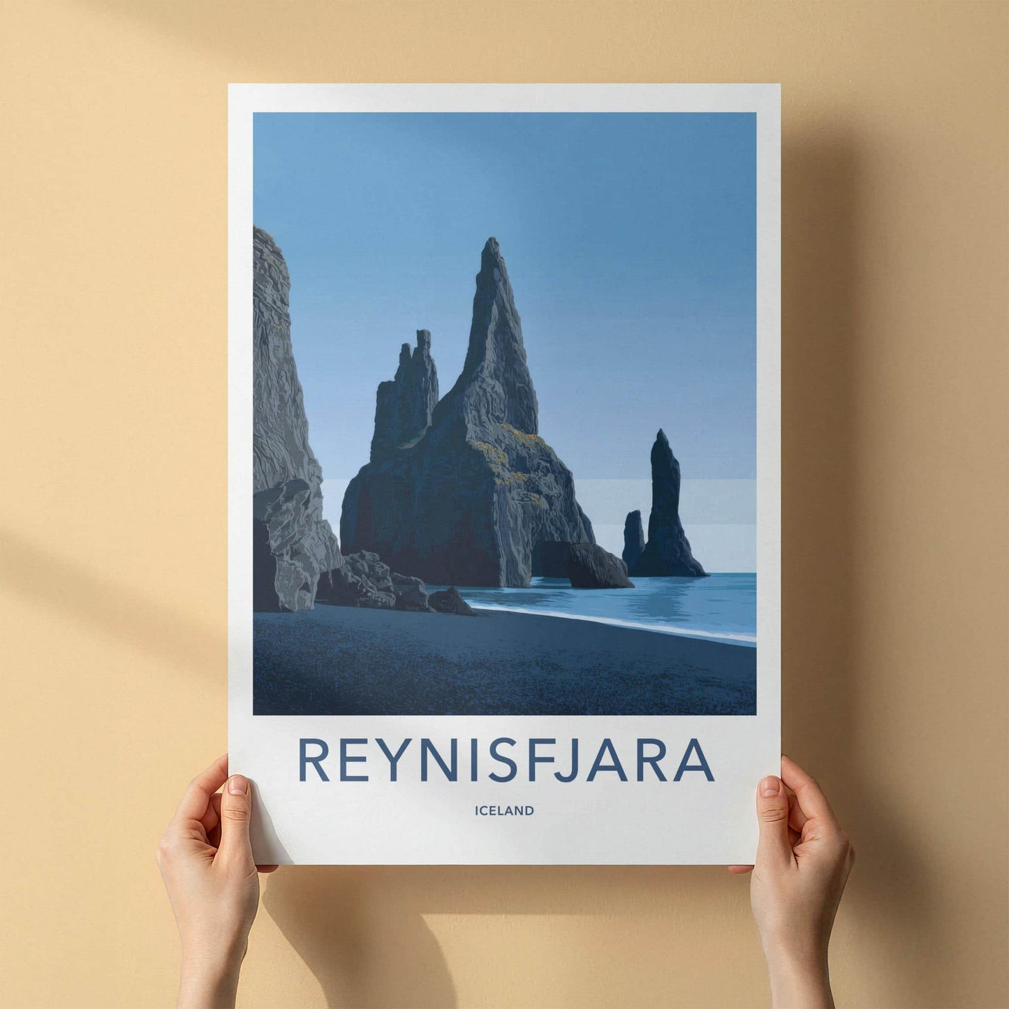 REYNISFJARA Poster - ICELAND Travel Art - Basalt Sea Stacks Home Decor