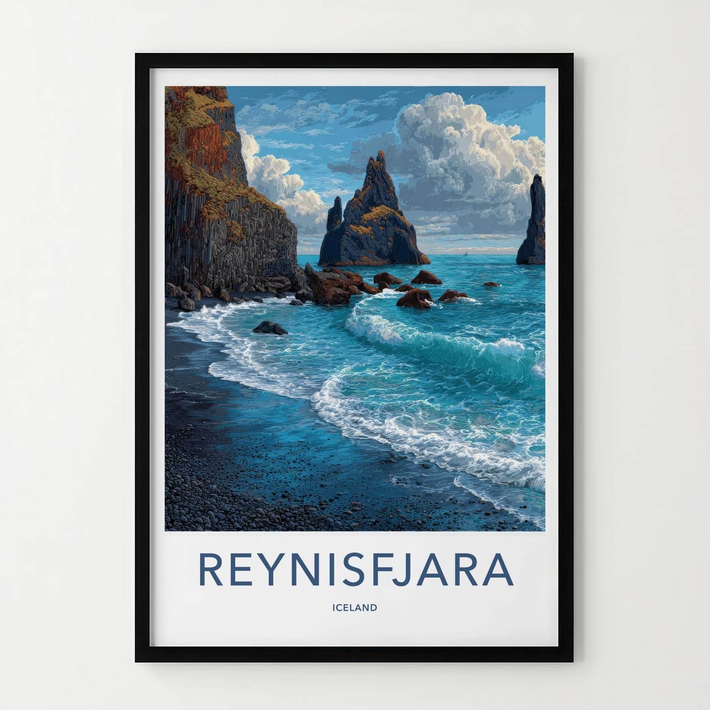 Reynisfjara Poster - Iceland Travel Art - Black Sand Beach Wall Decor