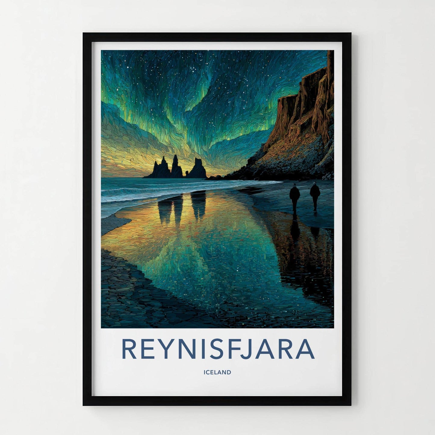 Reynisfjara Poster - Iceland Travel Art - Vibrant Aurora Beach Home Decor