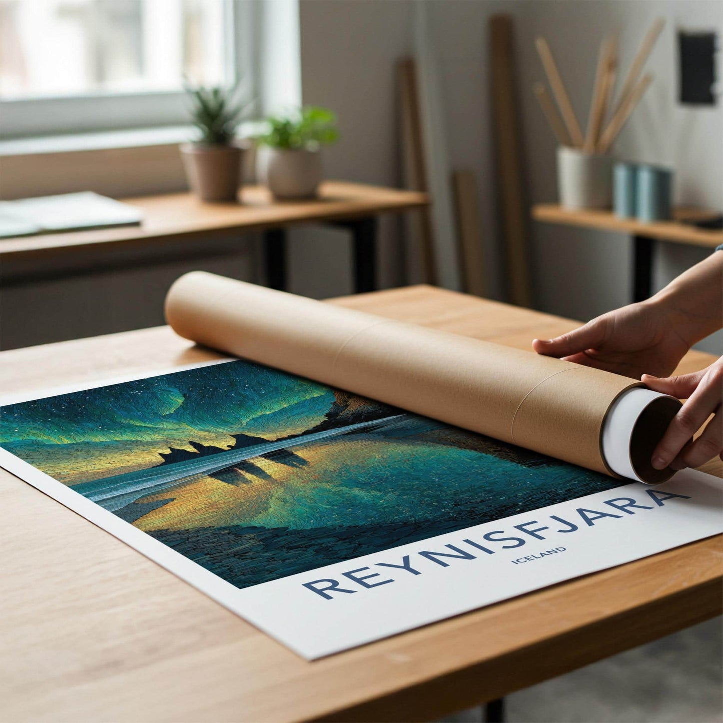 Reynisfjara Poster - Iceland Travel Art - Vibrant Aurora Beach Home Decor