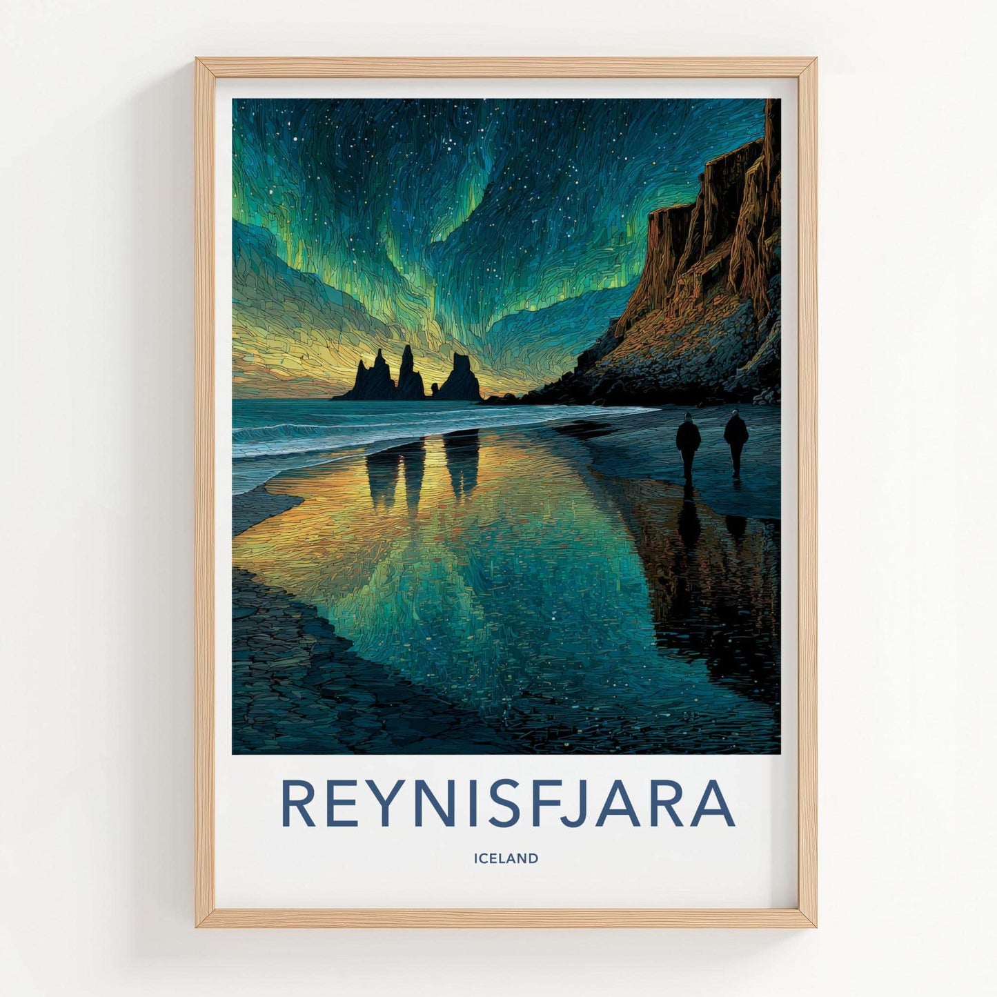 Reynisfjara Poster - Iceland Travel Art - Vibrant Aurora Beach Home Decor