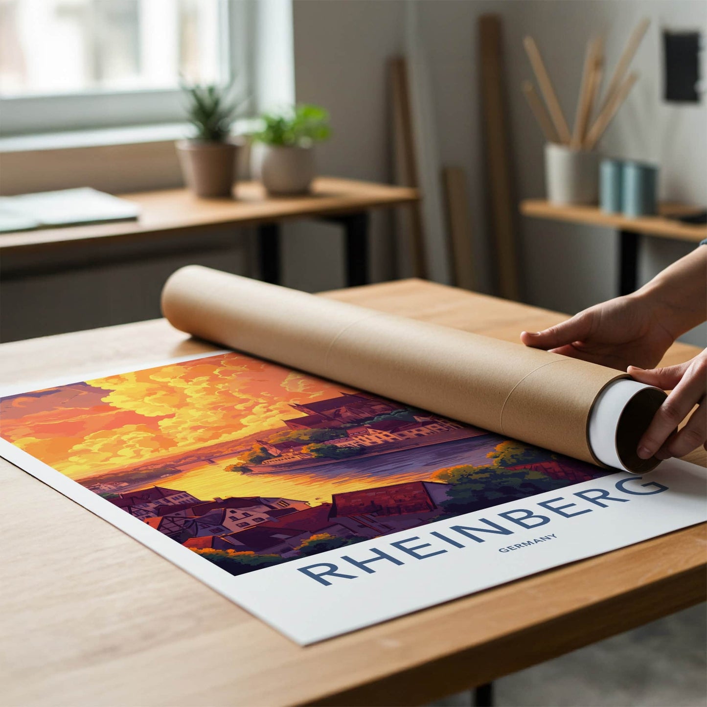 Rheinberg Poster - Germany Travel Art - River Sunset Town Home Decor