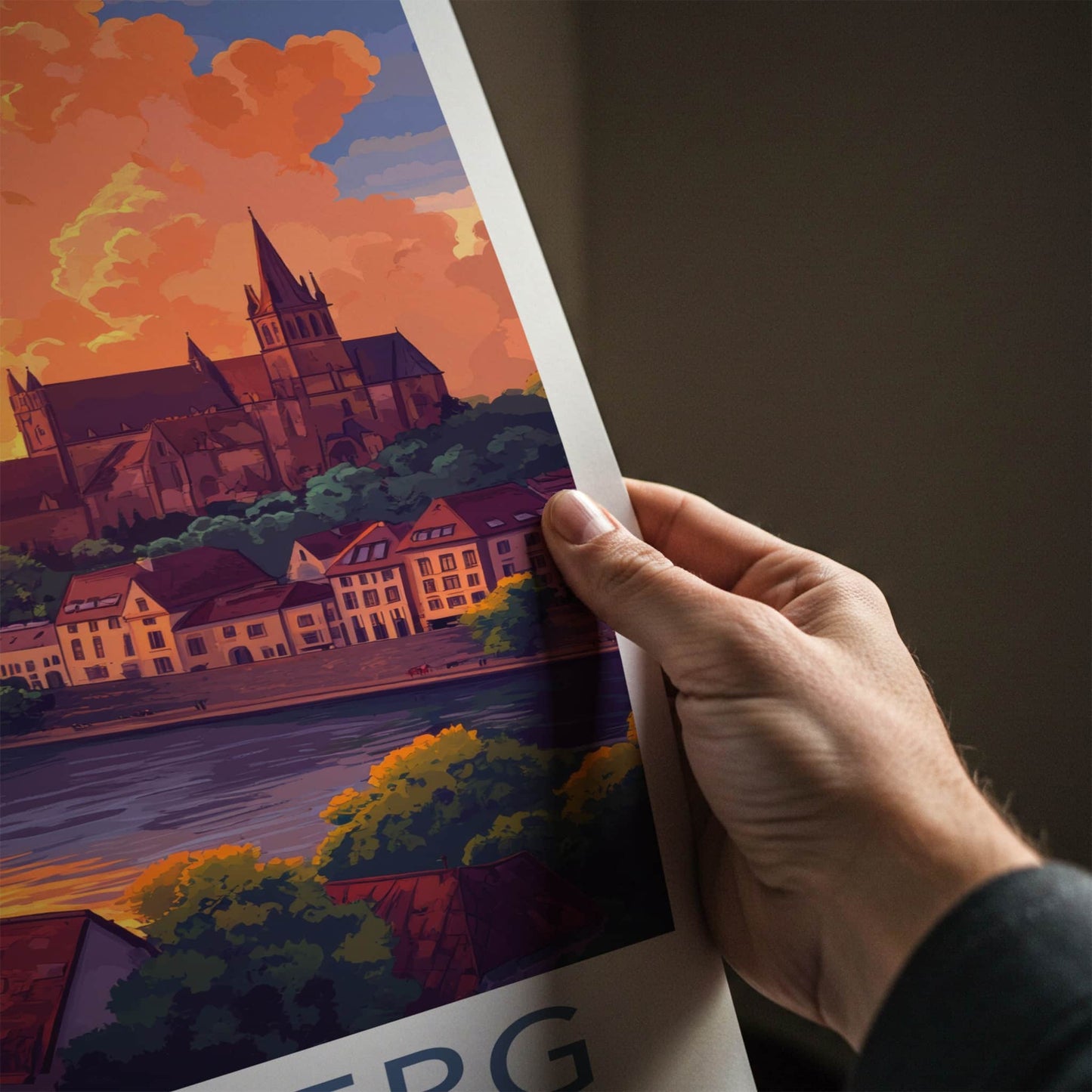 Rheinberg Poster - Germany Travel Art - River Sunset Town Home Decor