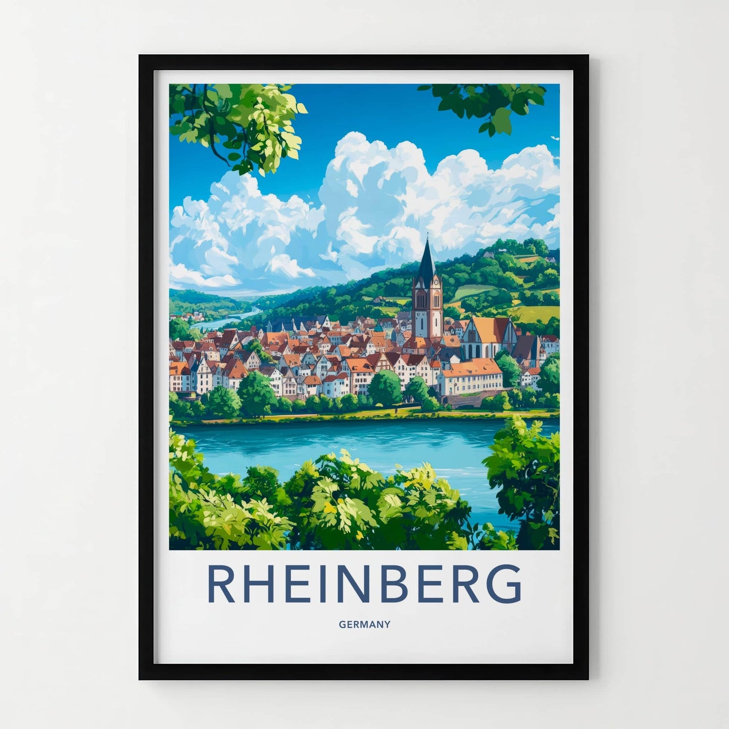 Rheinberg Poster - Germany Travel Art - River Town Church Home Decor