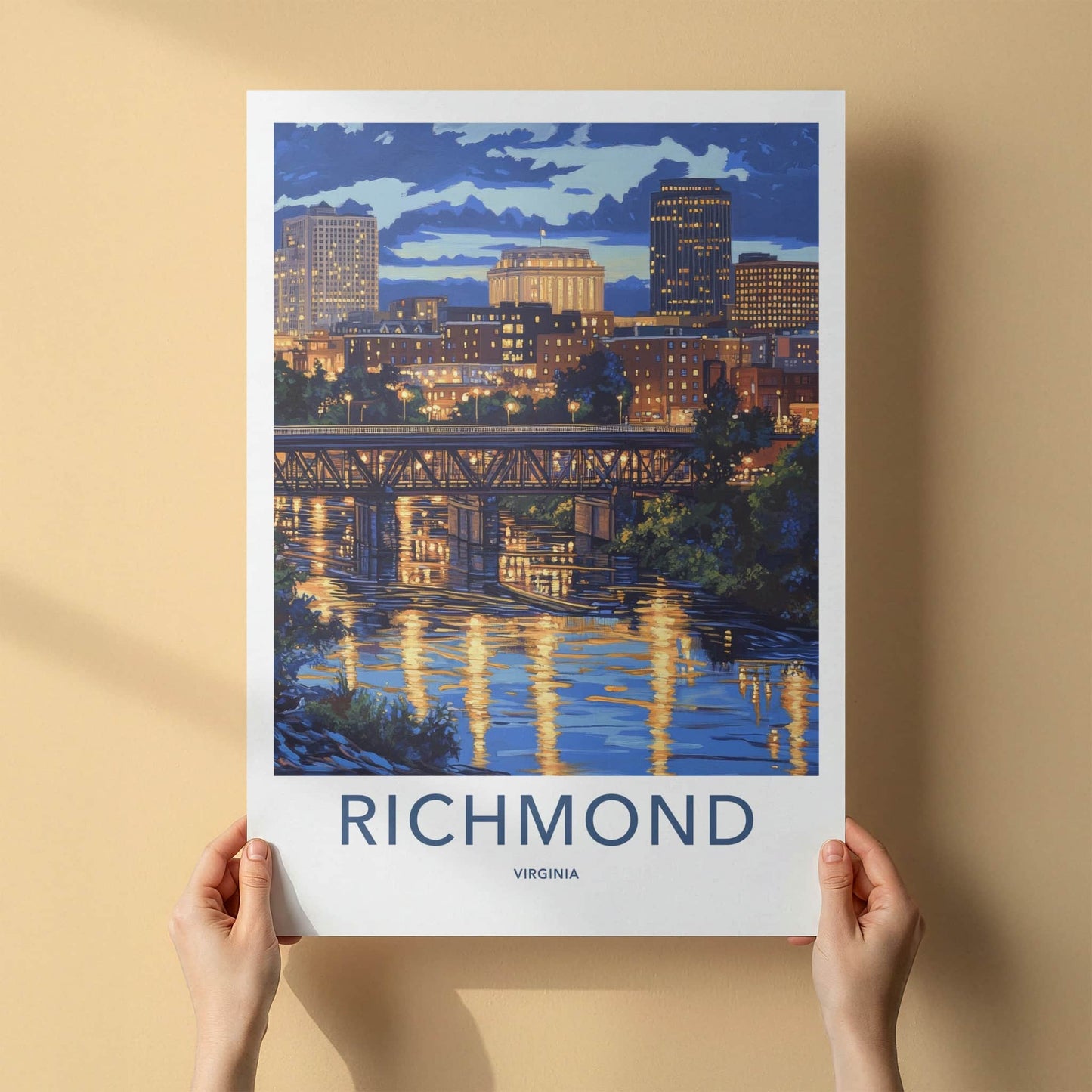 Richmond Poster - Virginia Wall Art - Night City Reflections Home Decor