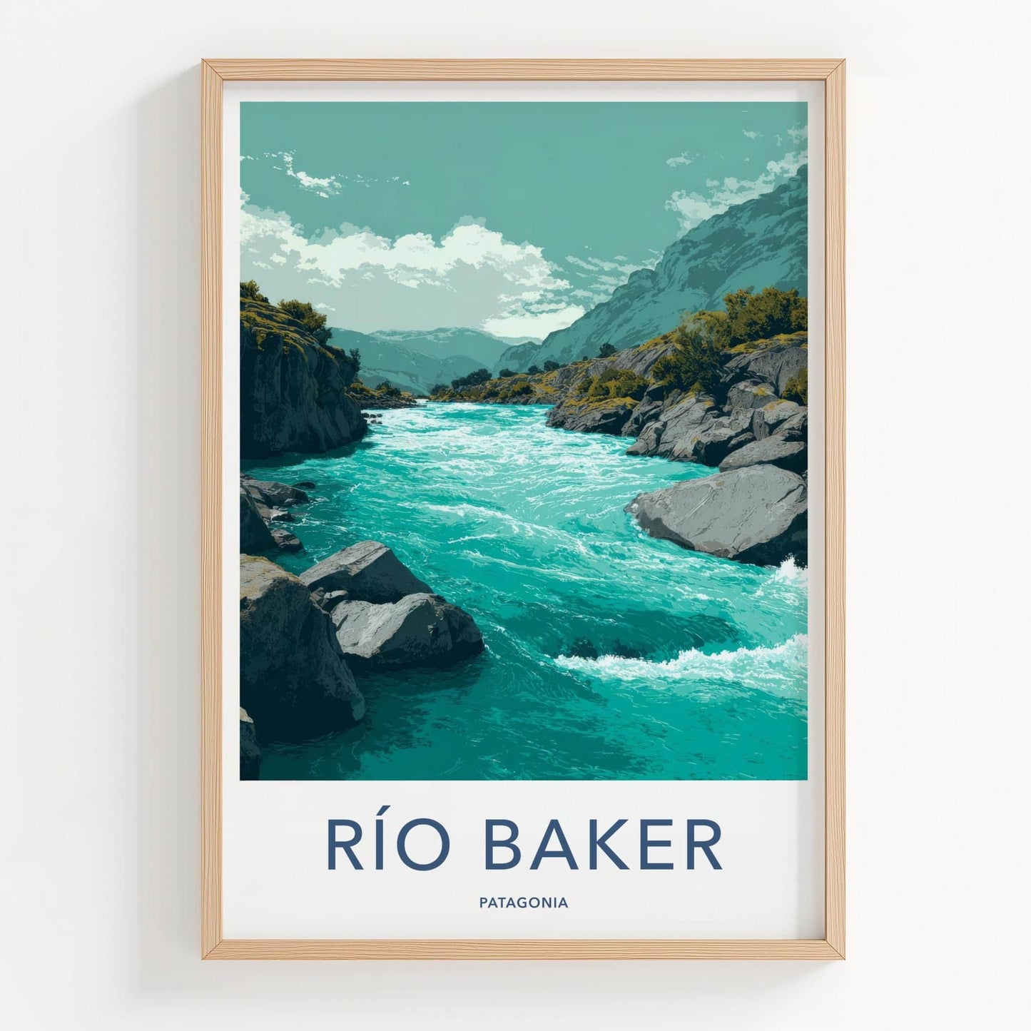 Rio Baker Poster - Chile Travel Art - Turquoise River Rocks Home Decor