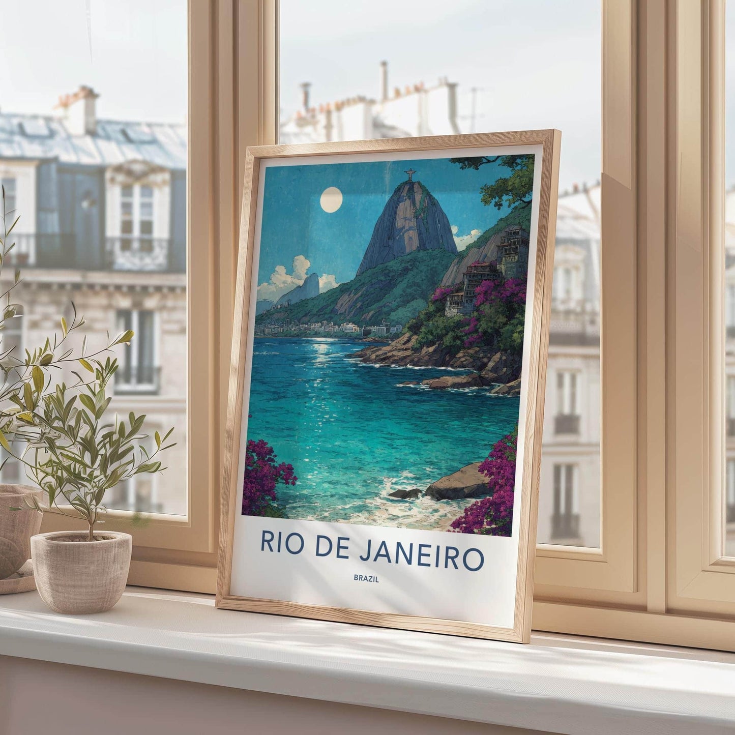 Rio De Janeiro Poster - Brazil Travel Art - Christ Mountain Ocean Home Decor